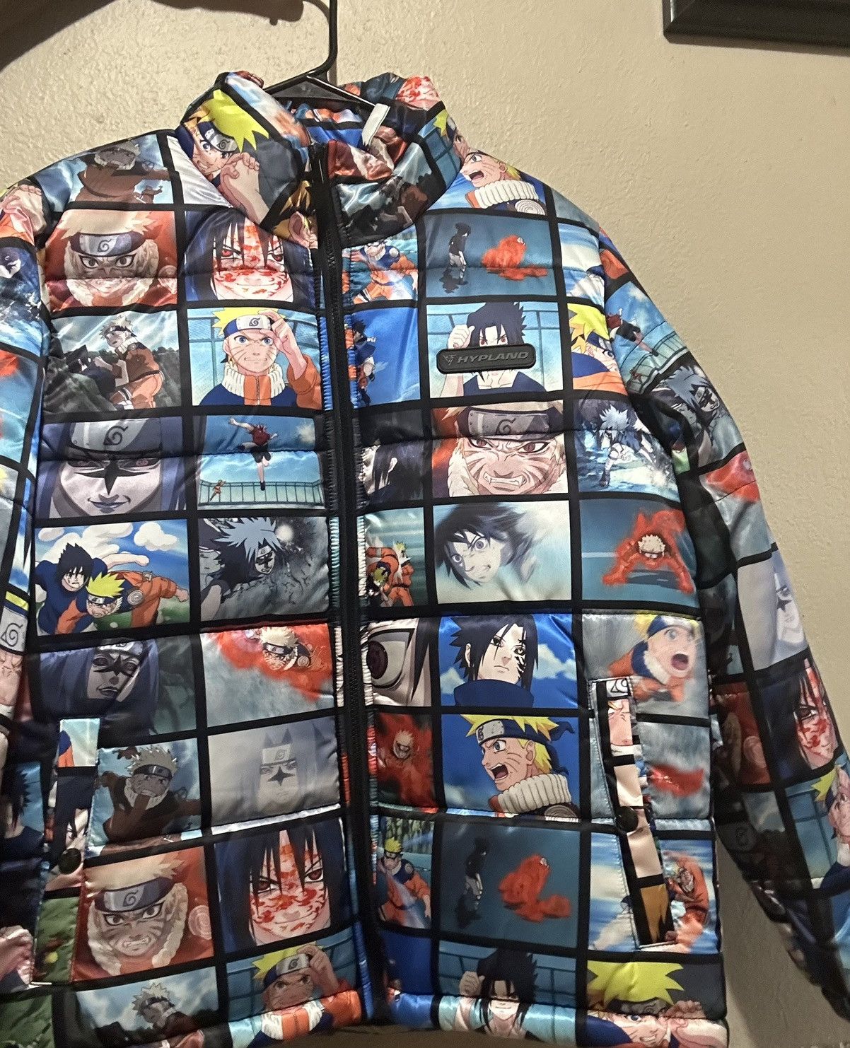 image of Hypland Naruto Vs Sasuke Scenes Puffer Jacket, Men's (Size Medium)