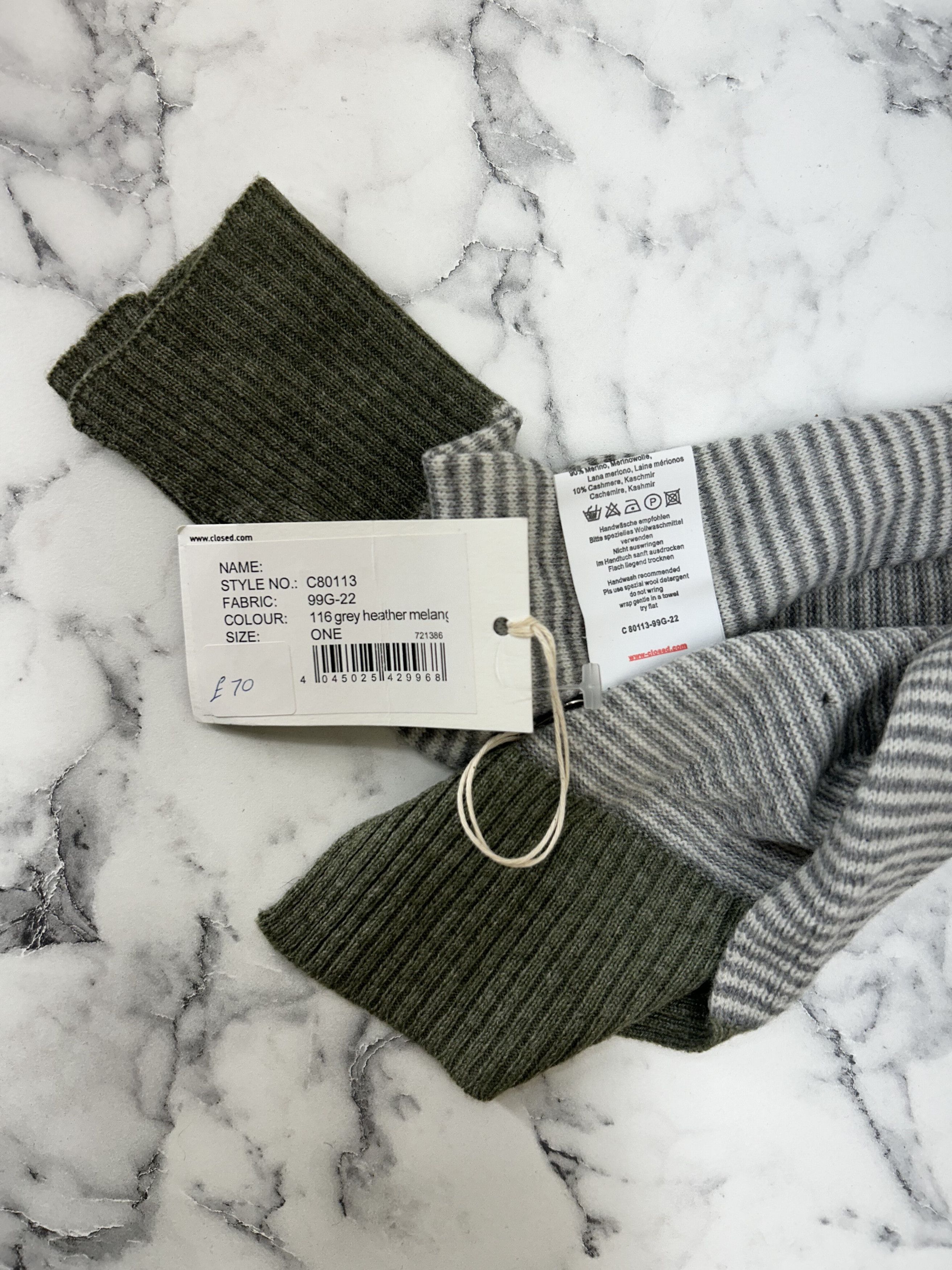 CLOSED CLOSED Grey / White Striped Cashmere Mix Scarf Size ONE SIZE - 3 Thumbnail