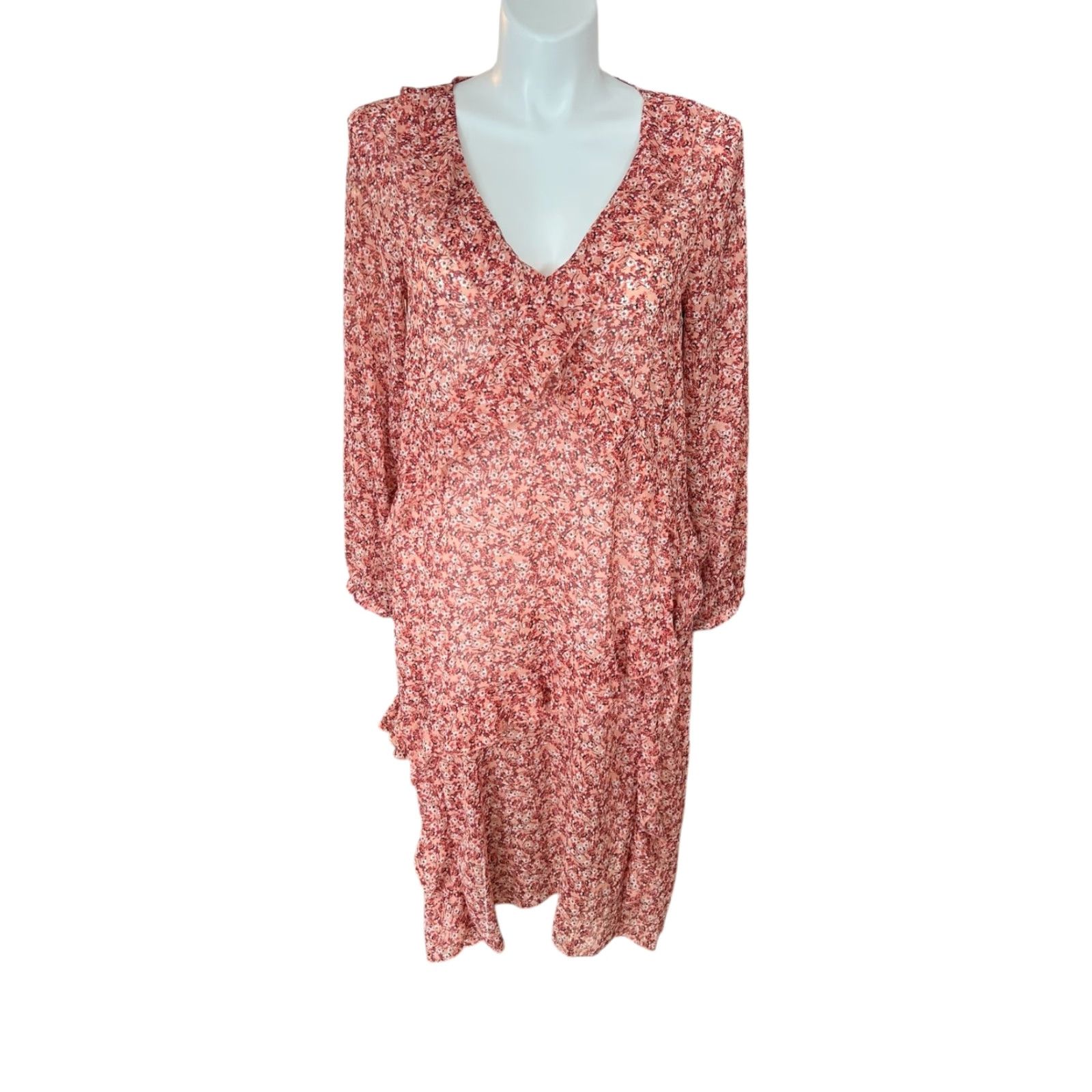 Anthropologie Anthropologie Maeve Orange Red Floral Large Wrap Maxi Dress Size L / US 10 / IT 46 - 2 Thumbnail