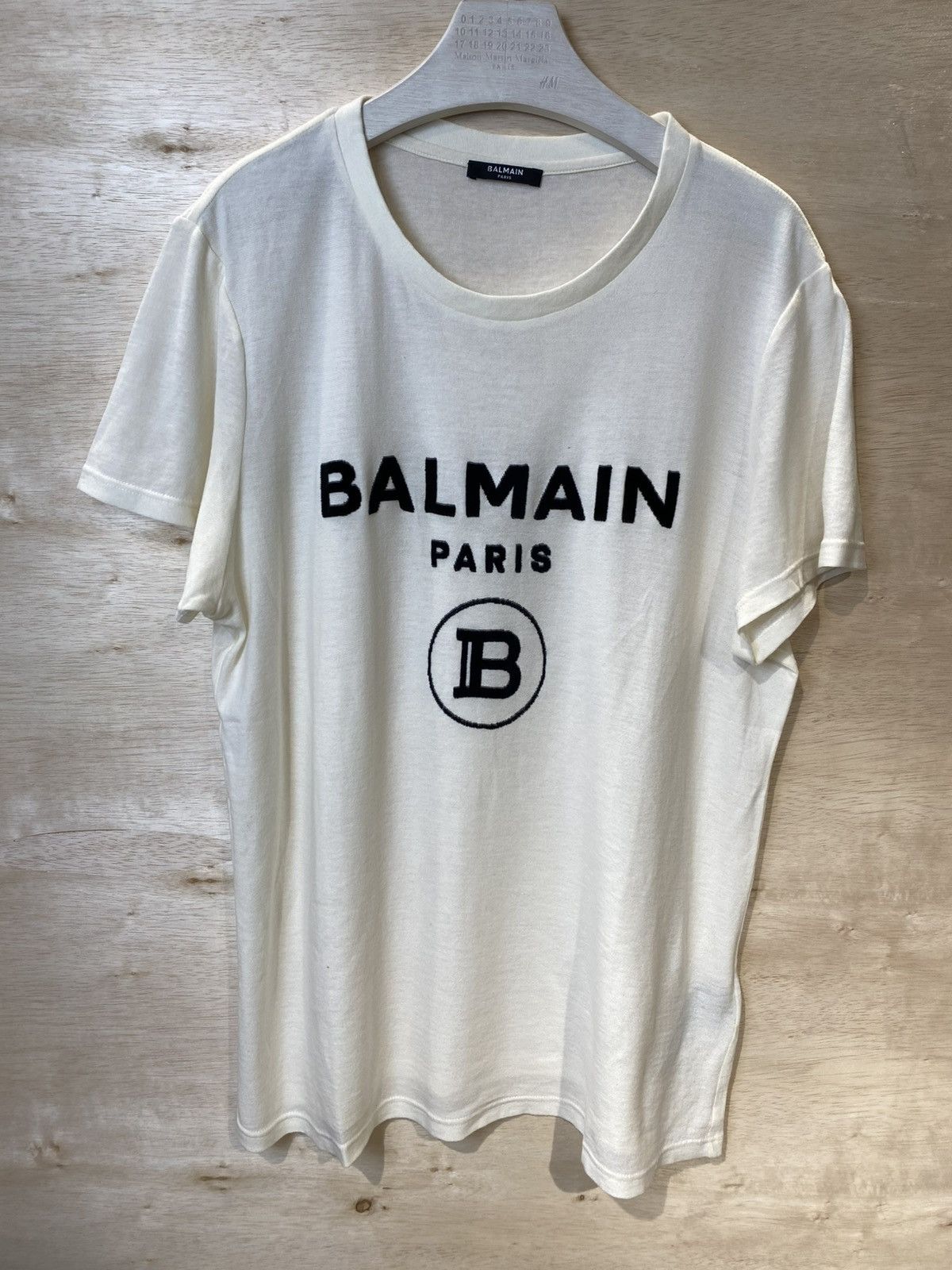 Balmain Cream White Velvet Logo Tee