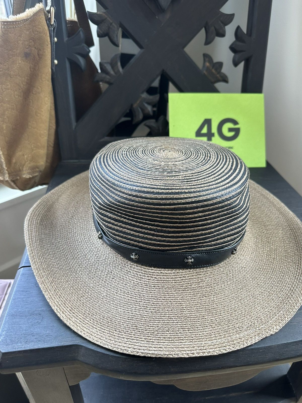 Chrome Hearts CHROME HEARTS ST TROPEZ STRAW LEATHER FEDORA HAT Size ONE SIZE - 2 Thumbnail