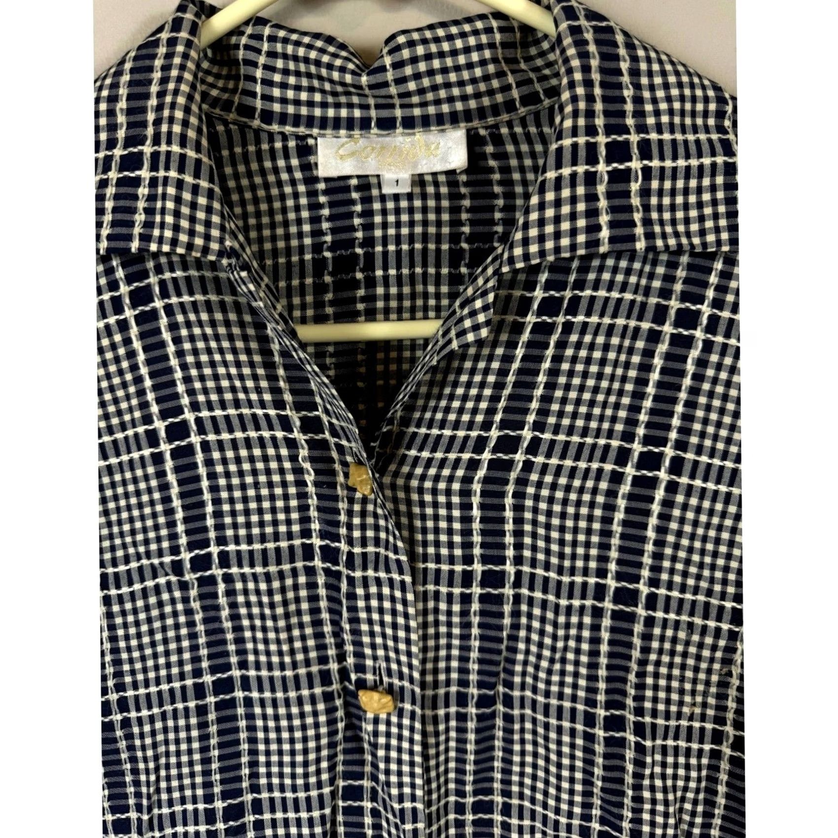 Vintage Corida Blouse Women's 1 Cream & Black Checkered Button-Front Long Sleeve Top W57 Size XS / US 0-2 / IT 36-38 - 3 Thumbnail