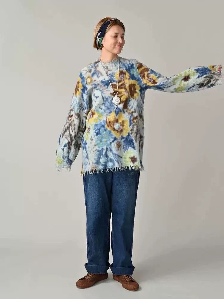 45rpm Artistic Blue Floral Wool Sweater Size M / US 6-8 / IT 42-44 - 1 Thumbnail