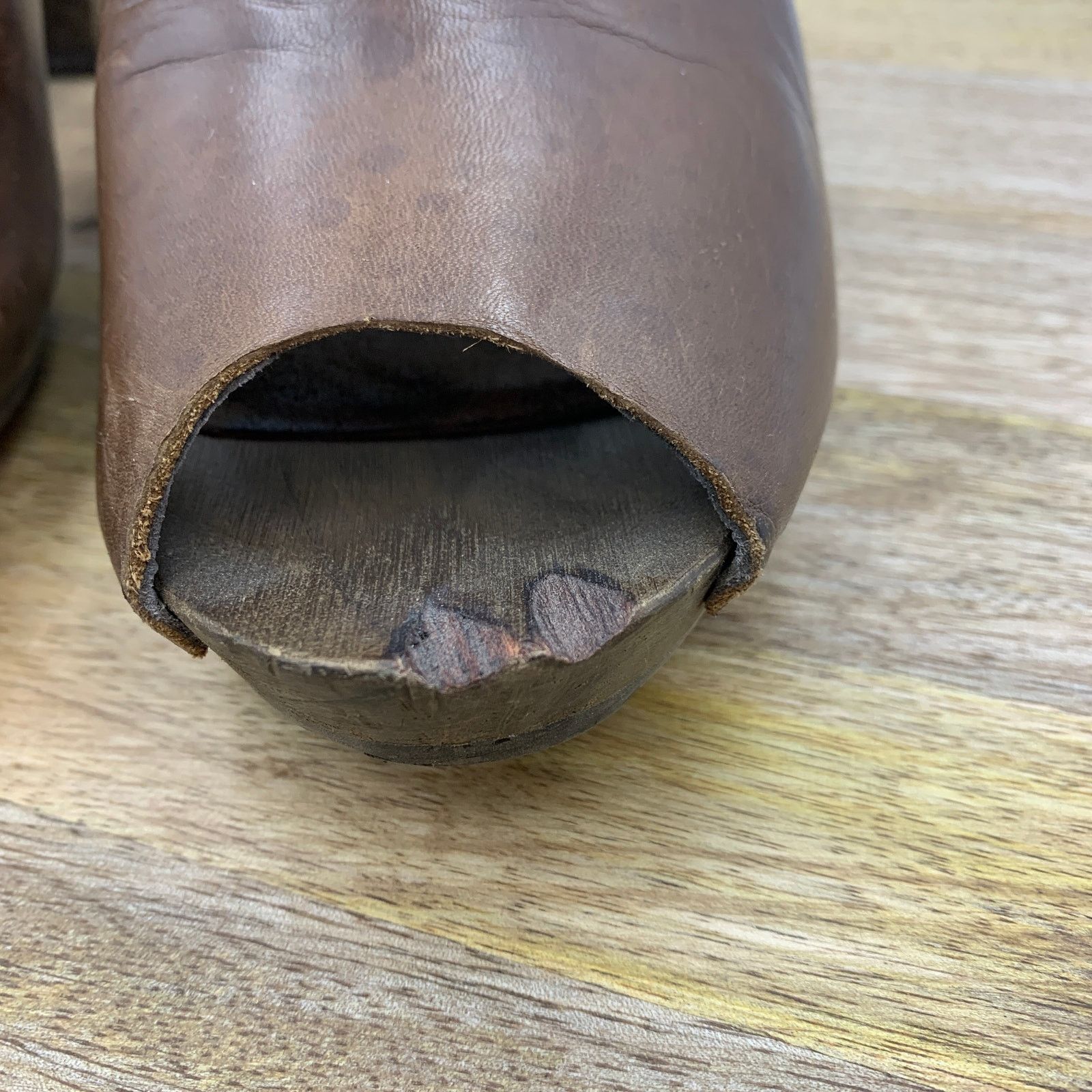 Other Vialis Wooden Peep Toe Mules Clogs Leather Brown Size US 8 / IT 38 - 3 Thumbnail