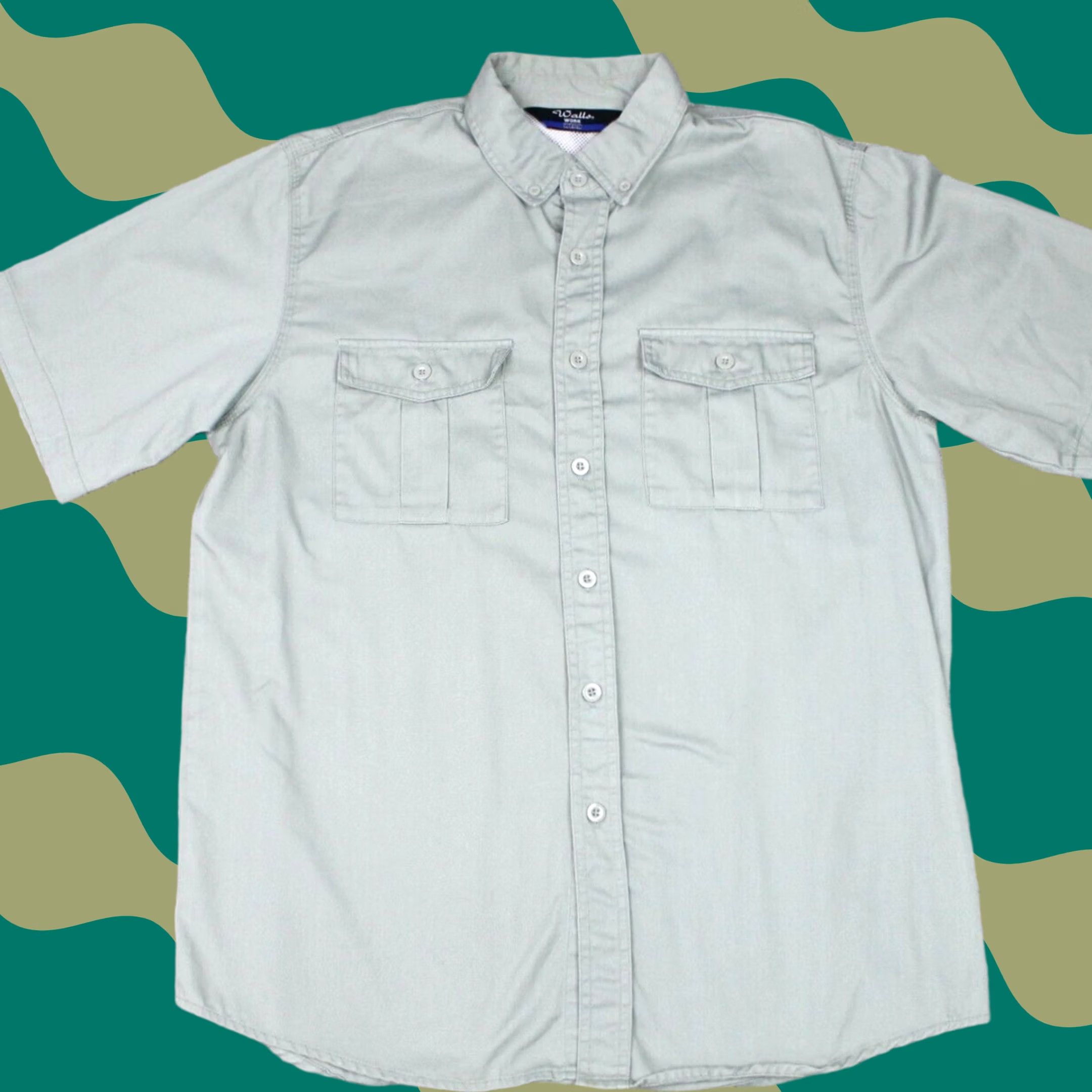 Walls Walls Work Wear Shirt Mens Large Green Lined Vented Cotton S/S Pockets Button Size US L / EU 52-54 / 3 - 1 Thumbnail