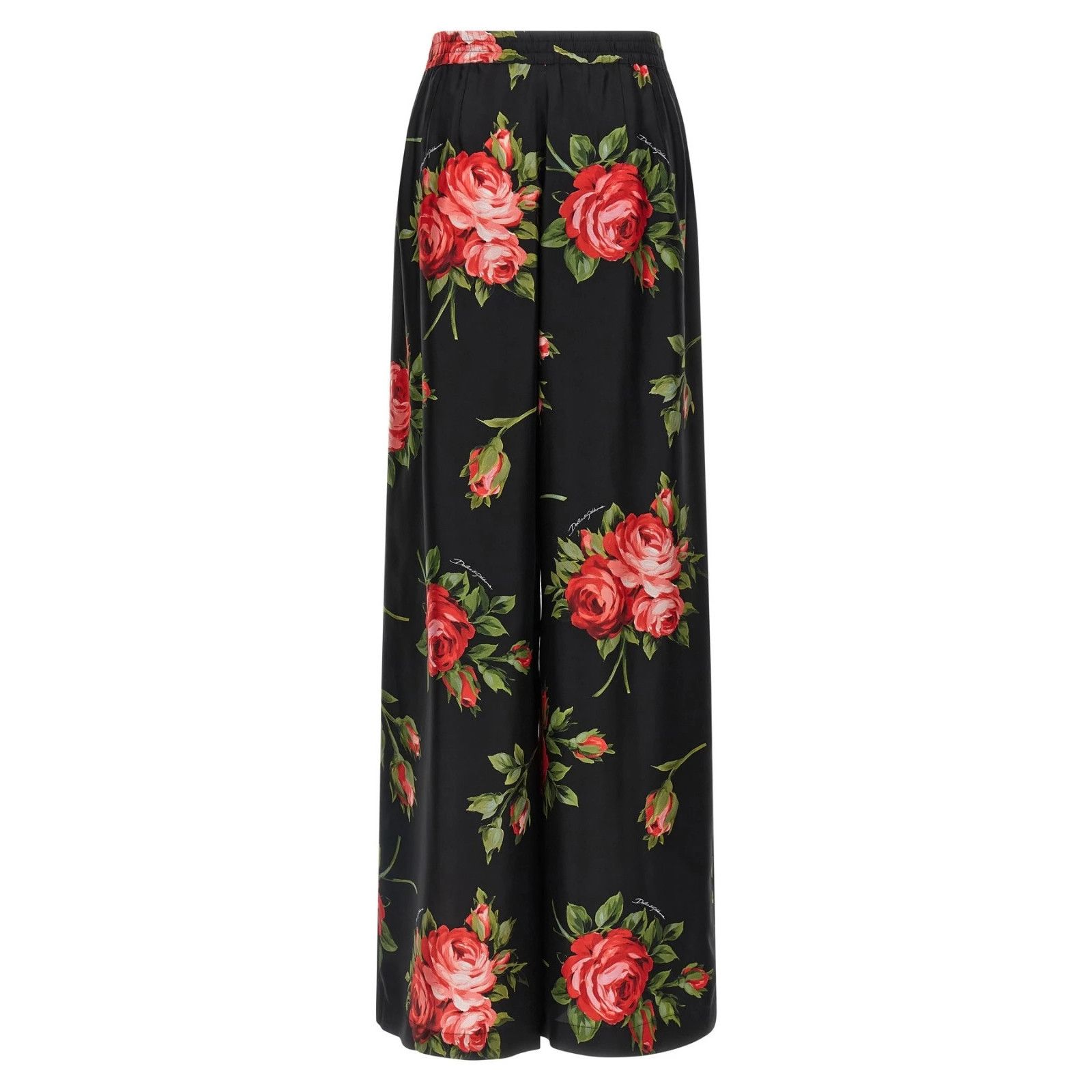 DOLCE&GABBANA Bouquet Rose Black Silk Pants New & Authentic