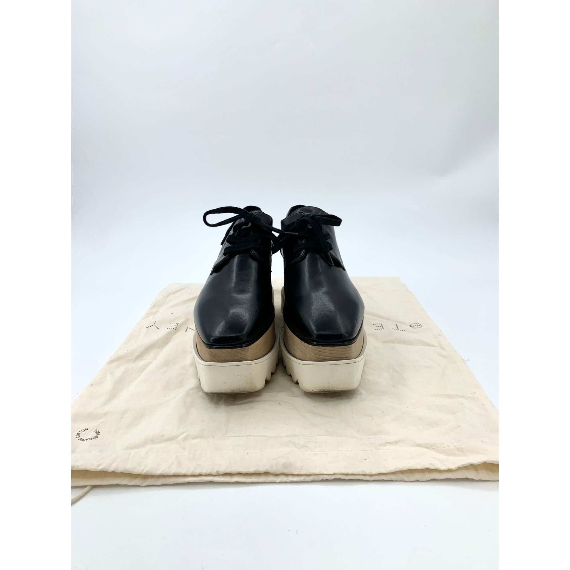 Stella McCartney H9331 Stella McCartney Black Faux Leather Platform Lace-Up S Size US 6.5 / IT 36.5 - 8 Thumbnail