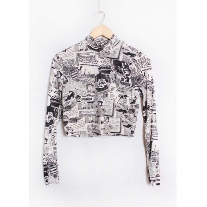 Other No Comment NY.LA Large Womens Long Sleeve Newspaper Print Cr Size L / US 10 / IT 46 - 1 Thumbnail