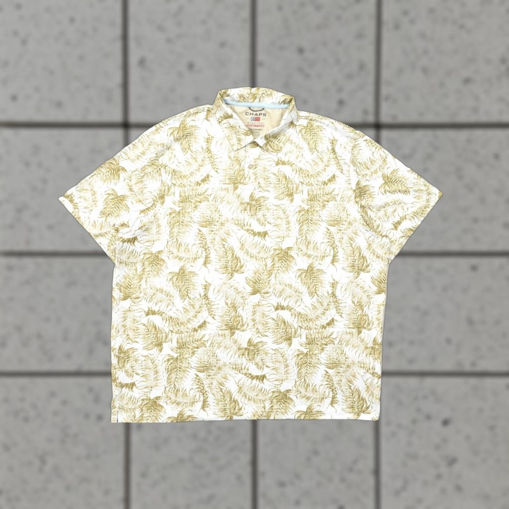 Chaps Chaps Polo Shirt Mens XXL White Gold Tropical Leaf Print Short Sleeve Collared Golf Casual Summer Spring Regular Machine Washable Size US XXL / EU 58 / 5 - 1 Thumbnail