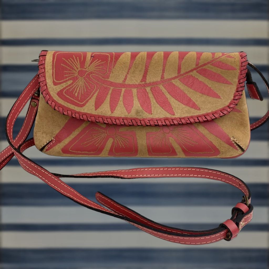 Patricia Nash Floral Leather Crossbody Wristlet Bag - Small Pink Tan - Casual Travel Party - Womens
