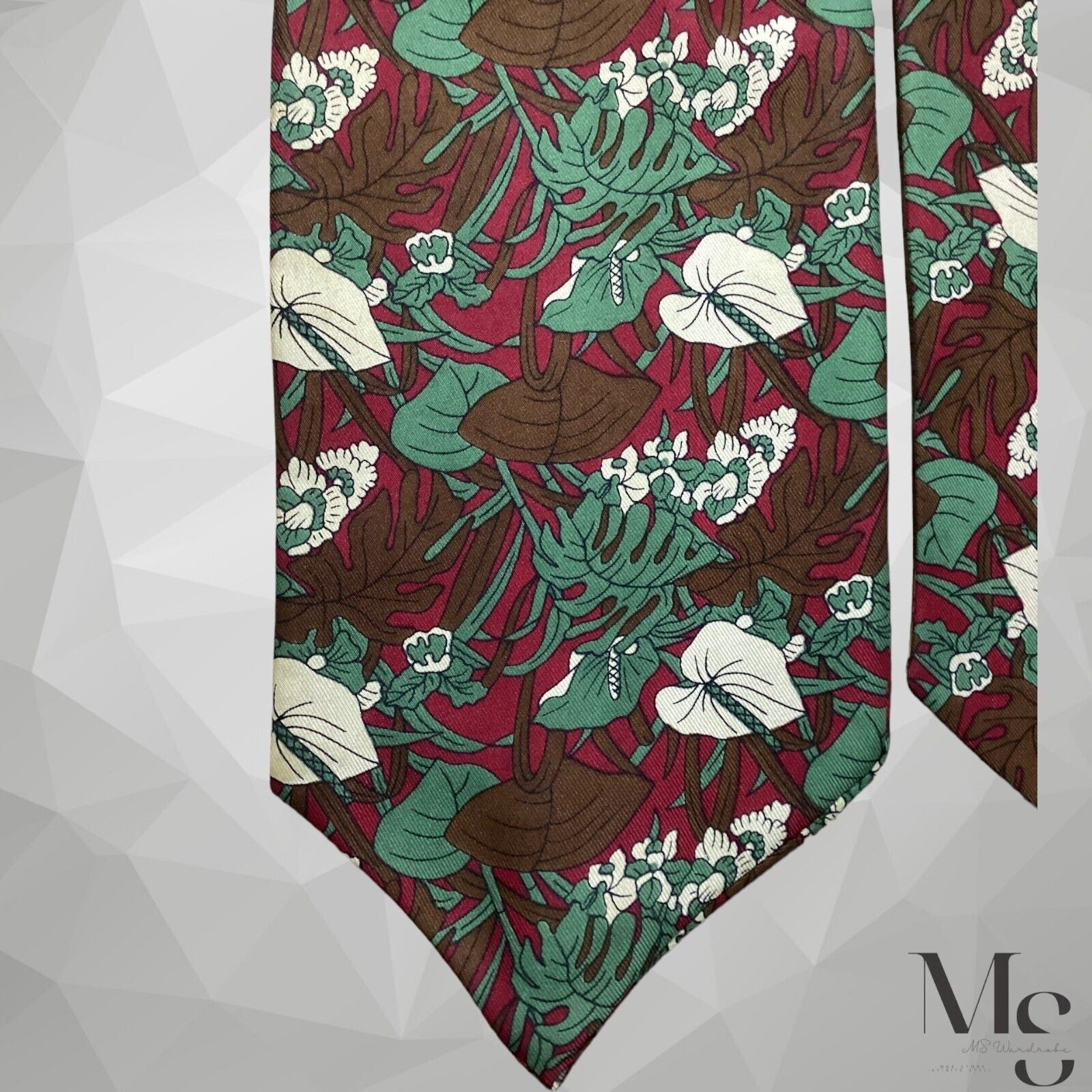 Other MISTO SETA Burgundy Leaf Print Silk ASCOT CRAVAT Made In Ita Size ONE SIZE - 3 Thumbnail