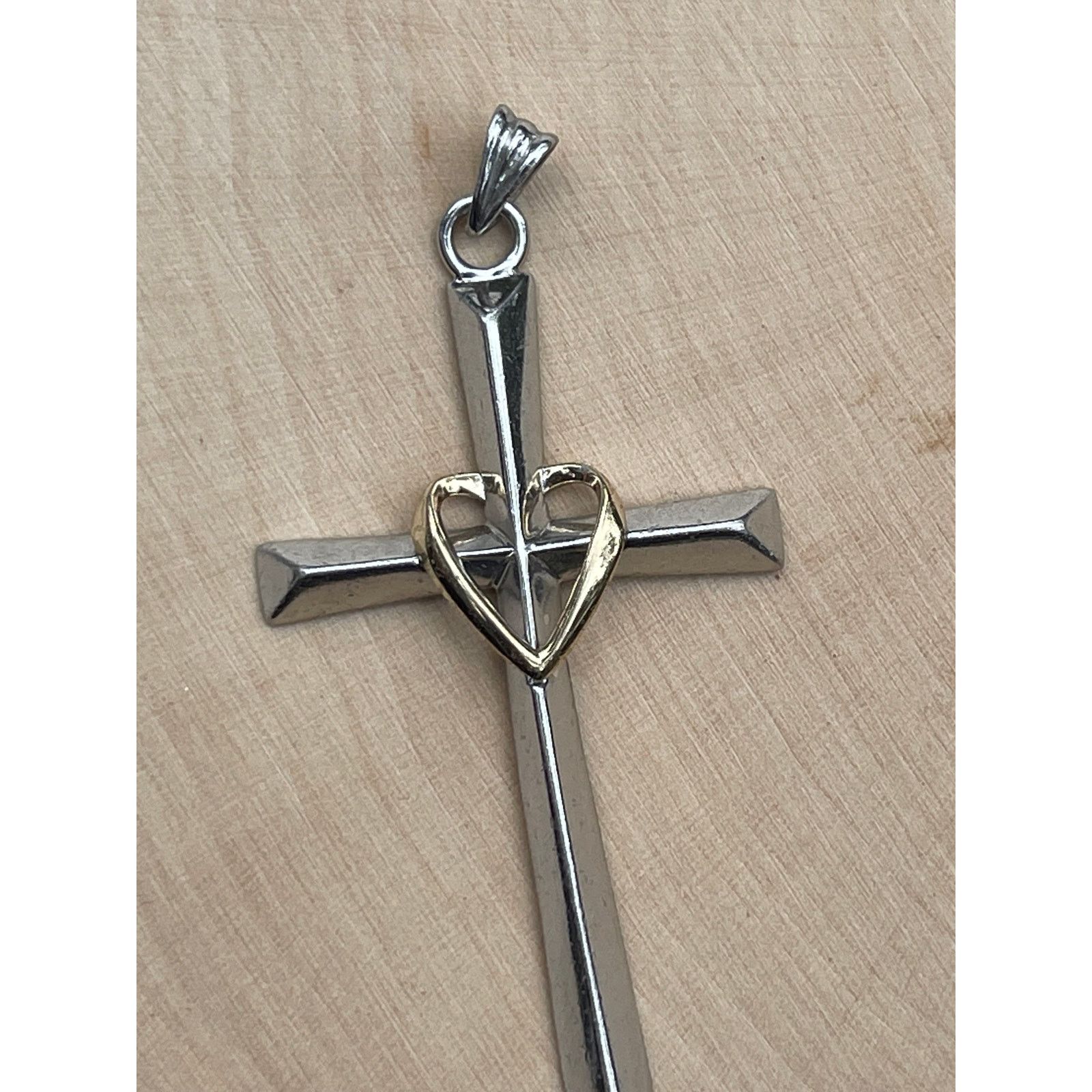 Vintage Signed Sterling Silver and 10k Yellow Gold Cross Pendant Size ONE SIZE - 2 Thumbnail