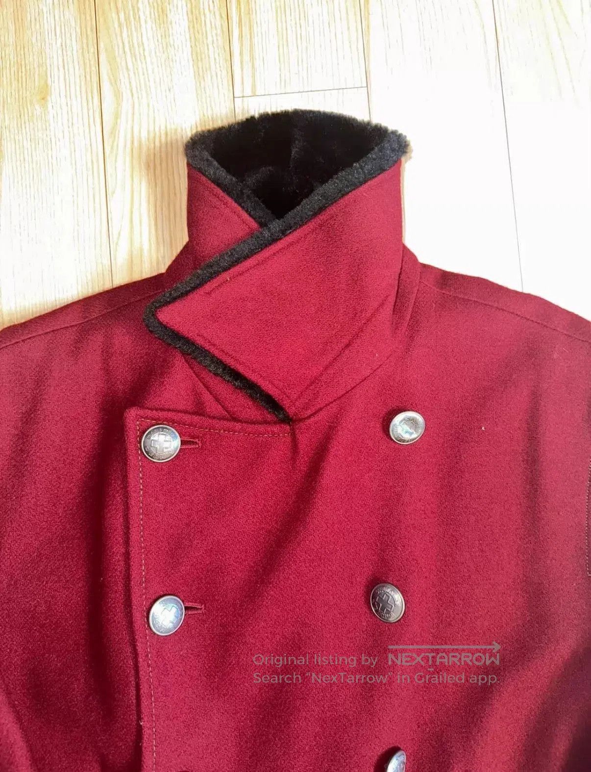 Jean Paul Gaultier Red Double-Breasted Long Coat with Faux Fur Collar. Size US M / EU 48-50 / 2 - 5 Thumbnail