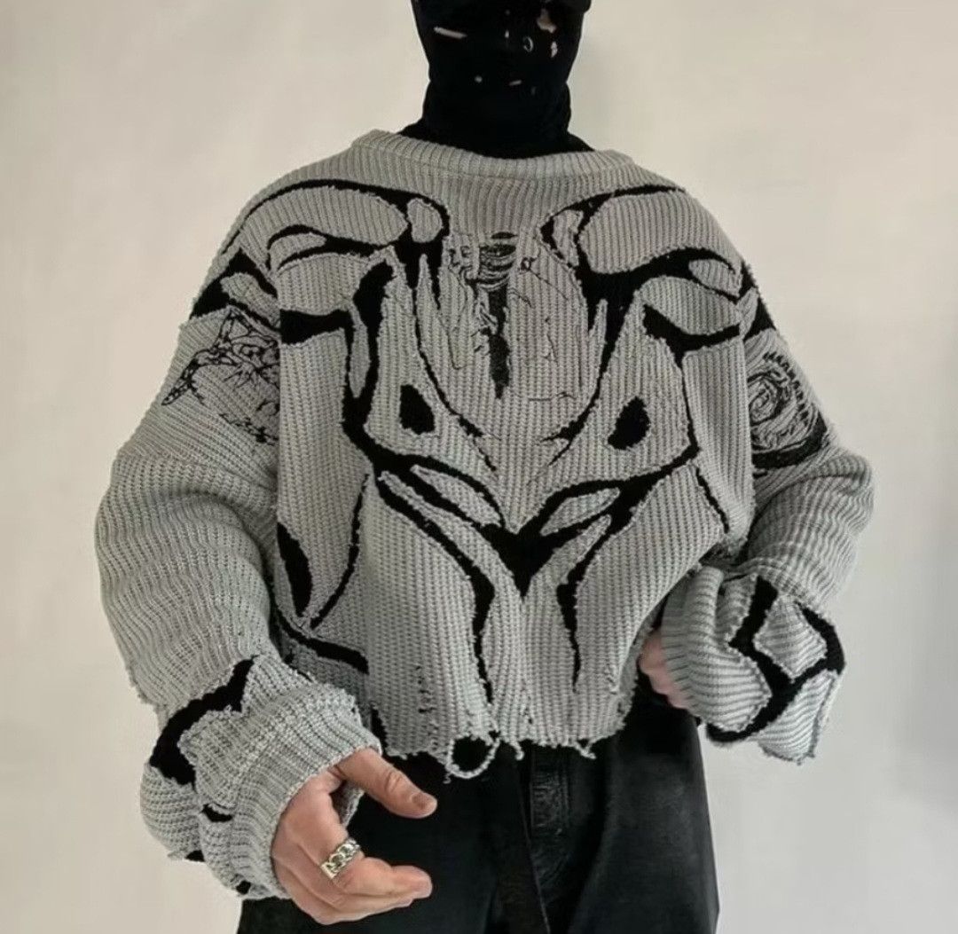 Japanese Brand × PPFM Grey colour distressed abstract sweater Size US L / EU 52-54 / 3 - 1 Thumbnail