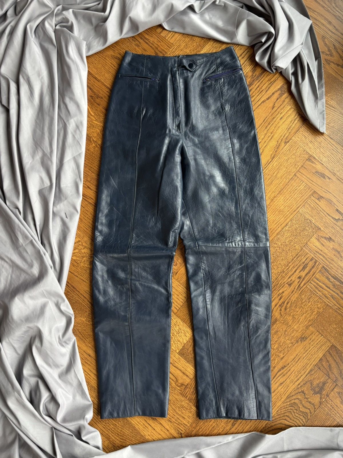 Indian Motorcycle × Leather × Vintage True Vintage Leather Pants Blue High Waisted 60s Motorcycle Size 24" / US 00 / IT 34 - 1 Thumbnail