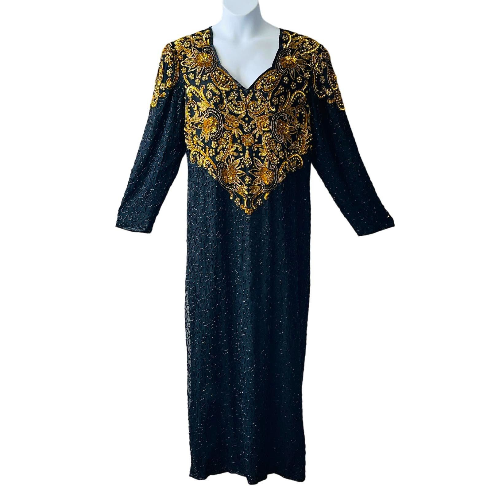 Vintage VINTAGE 80s SCALA Gold and Black Beaded Evening Gown Size 16 Size XXL / US 16-18 / IT 52-54 - 1 Thumbnail
