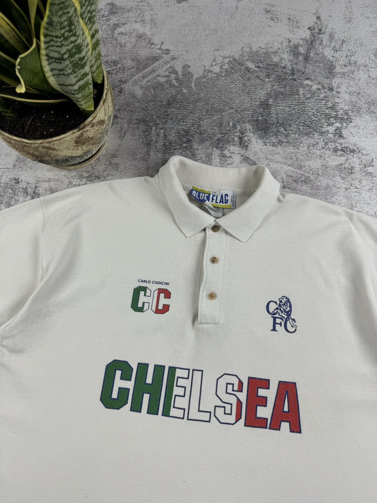 Chelsea Soccer 90S Chelsea Carlo Cudicini F.C Italy Polo T Shirt Tee Jersey Size US L / EU 52-54 / 3 - 6 Thumbnail