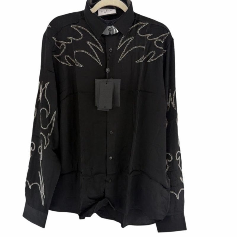 Philipp Plein Philipp Plein Men's Black Embellished Texas Shirt Size L Size US L / EU 52-54 / 3 - 6 Thumbnail