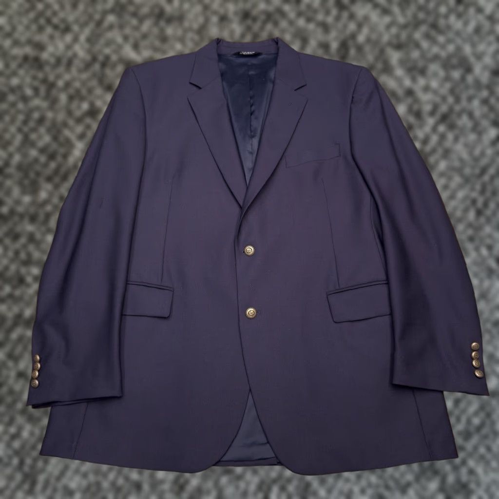 Jos A Bank Blazer Sport Coat Shirt Blue Navy 46 Long Wool Wool Blend Solid Notch Lapel 2-Button Four-Button Single-Breasted Mens Regular Vintage No