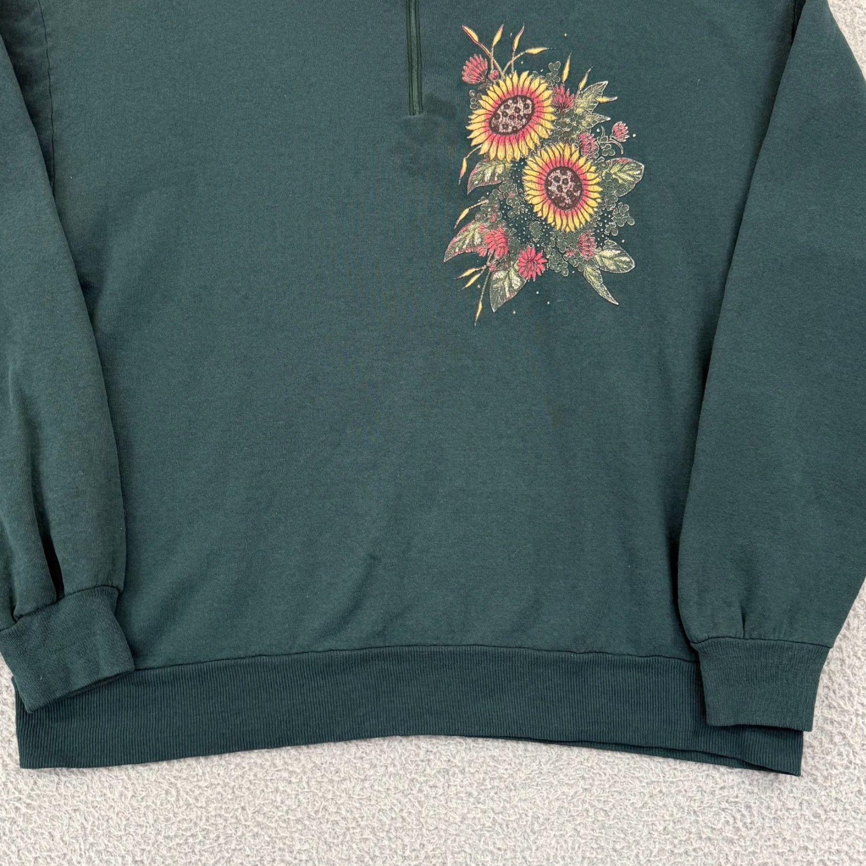 Vintage VINTAGE Morning Sun Sweatshirt Women XL Green Floral 90s Zip Casual Granny Knit Size XL / US 12-14 / IT 48-50 - 2 Thumbnail