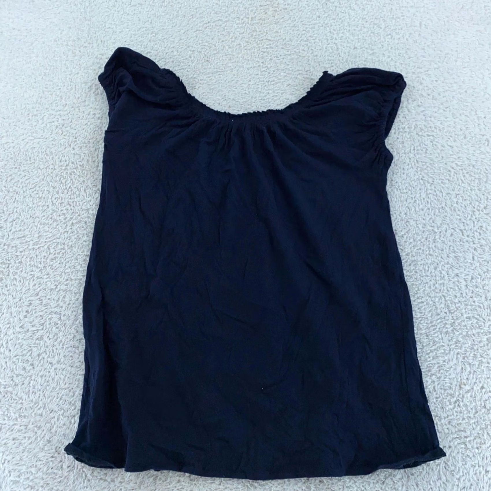 J.Crew J. Crew Shirt Womens XS Navy Blue Button Front Ruffle Short Sleeve 100% Cotton Size XS / US 0-2 / IT 36-38 - 3 Thumbnail