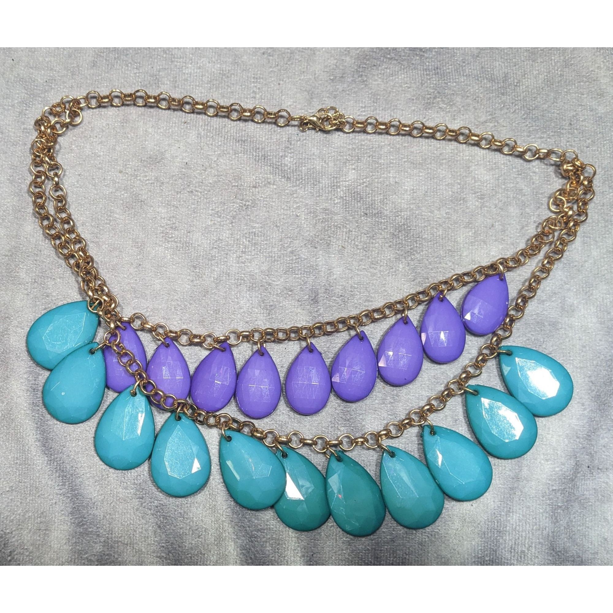 Other 90s Themed Purple And Turquoise Gemmed Layered Fringe Neckla Size ONE SIZE - 6 Thumbnail