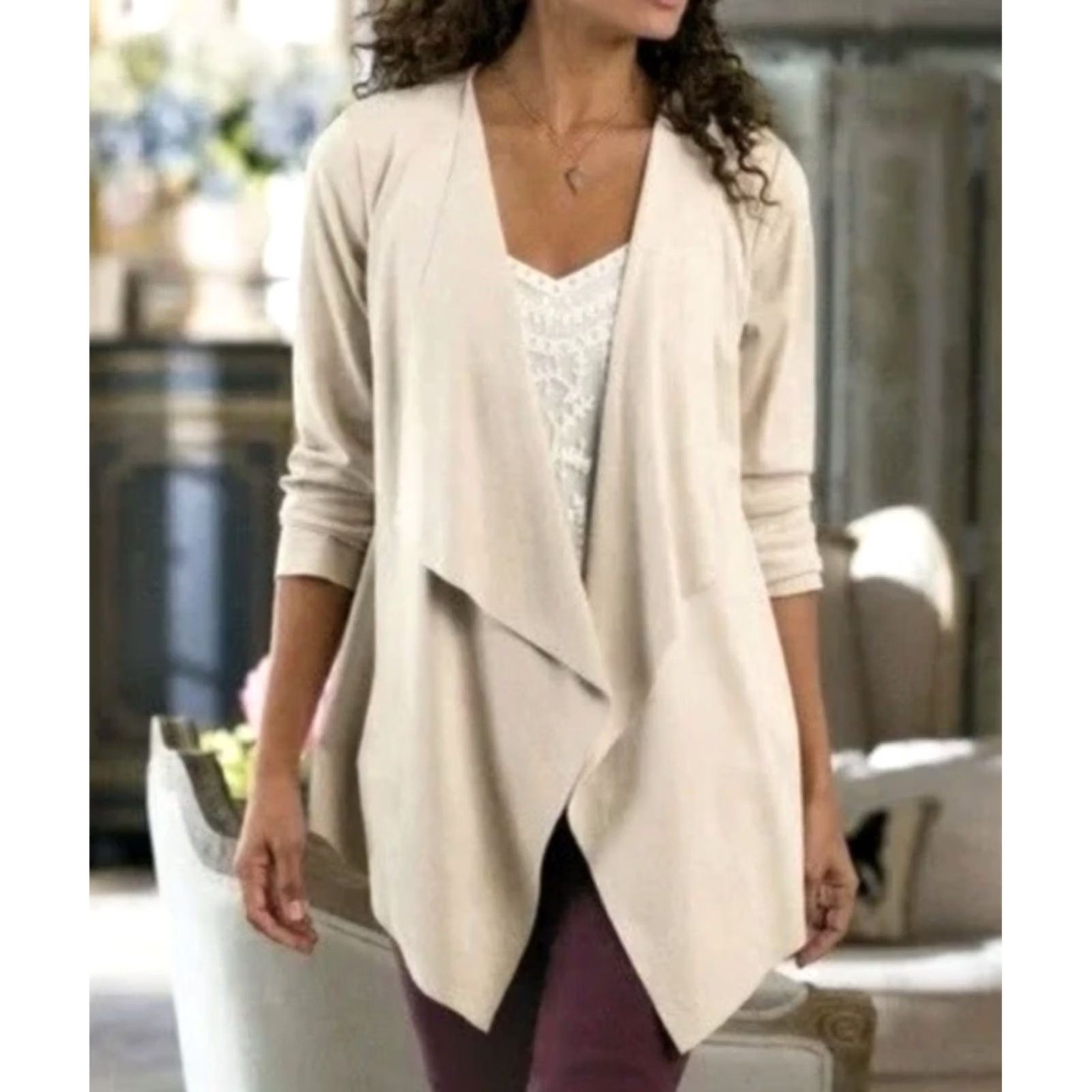 Soft Surroundings Soft Surroundings Ultra Soft Open Front Waterfall Cardigan Faux Suede Wrap Small Size S / US 4 / IT 40 - 2 Thumbnail