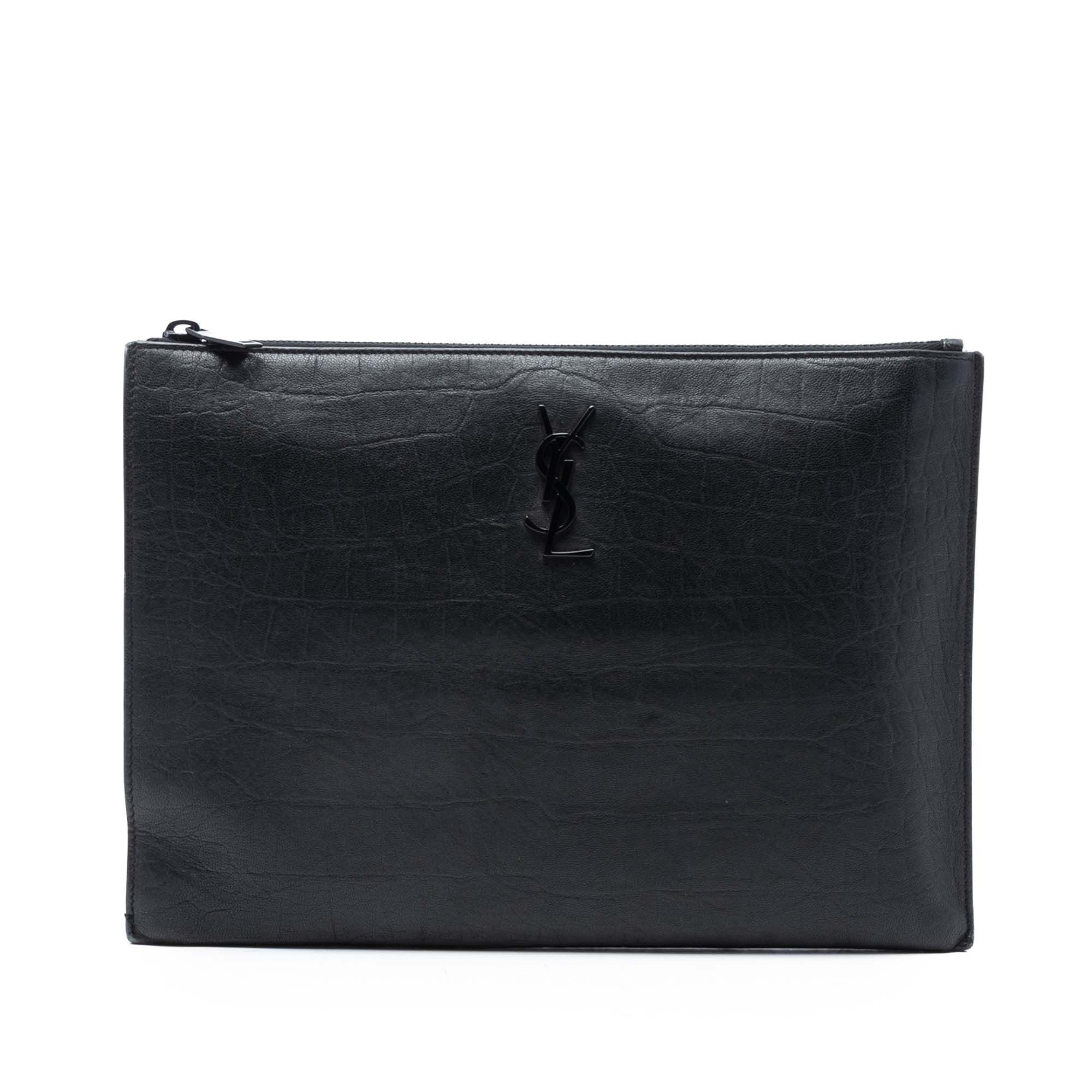 Saint Laurent Paris Croc Embossed Leather Monogram Zip Pouch Size ONE SIZE - 1 Thumbnail
