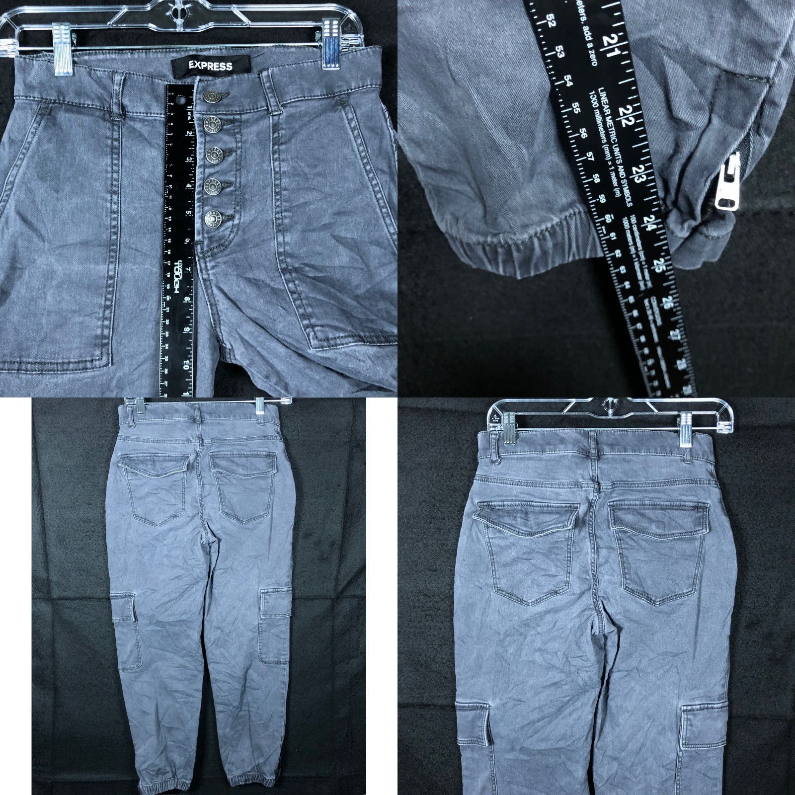 Express Express Womens Pants Black High Button Fly Cargo Joggers Zip Ankle Stretch 2R Size 27" / US 4 / IT 40 - 8 Thumbnail