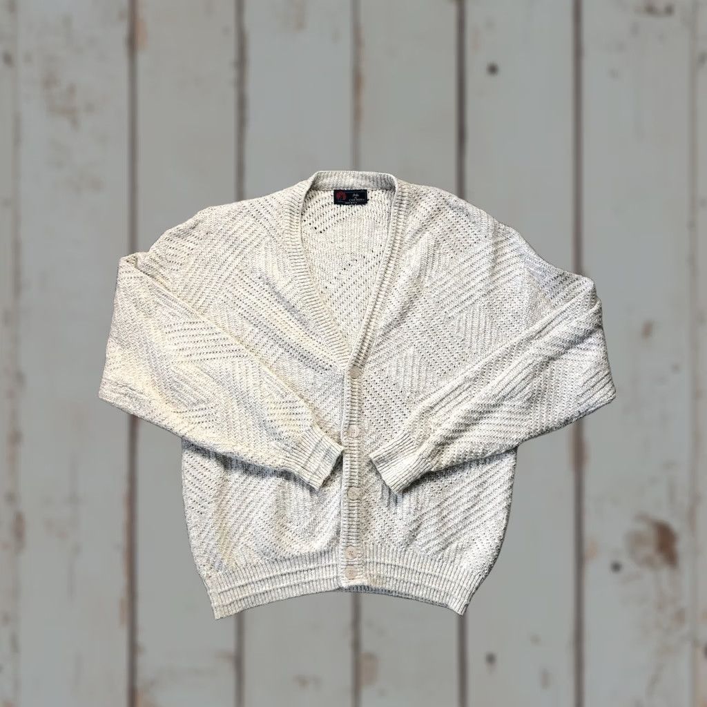Vintage VINTAGE Isle of Cotton Cardigan Shirt XL Beige Knit Button Geometric Open-Knit V-Neck Mens 80s Size US XL / EU 56 / 4 - 1 Thumbnail