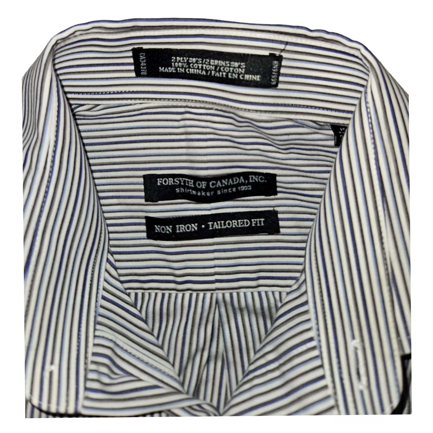 Vintage Forsyth of Canada Shirt Dress Shirt 34/35 Men White Striped 2 Ply 80's Non Iron Tailored Fit Button Up Long Sleeve Collar Spread Easy Care 100% Cotton Size US S / EU 44-46 / 1 - 2 Thumbnail