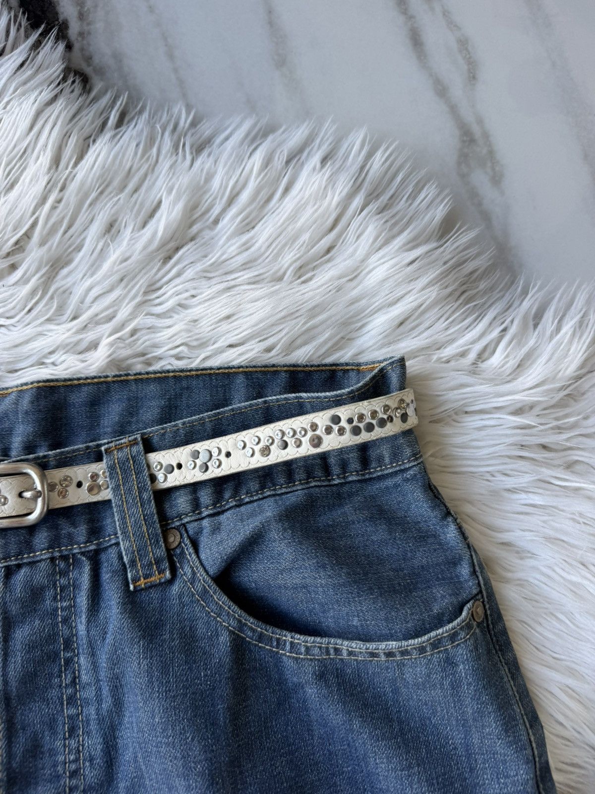 Hysteric Glamour Y2K Studded White Leather Belt Avant-garde Cyber Grunge Size ONE SIZE - 2 Thumbnail