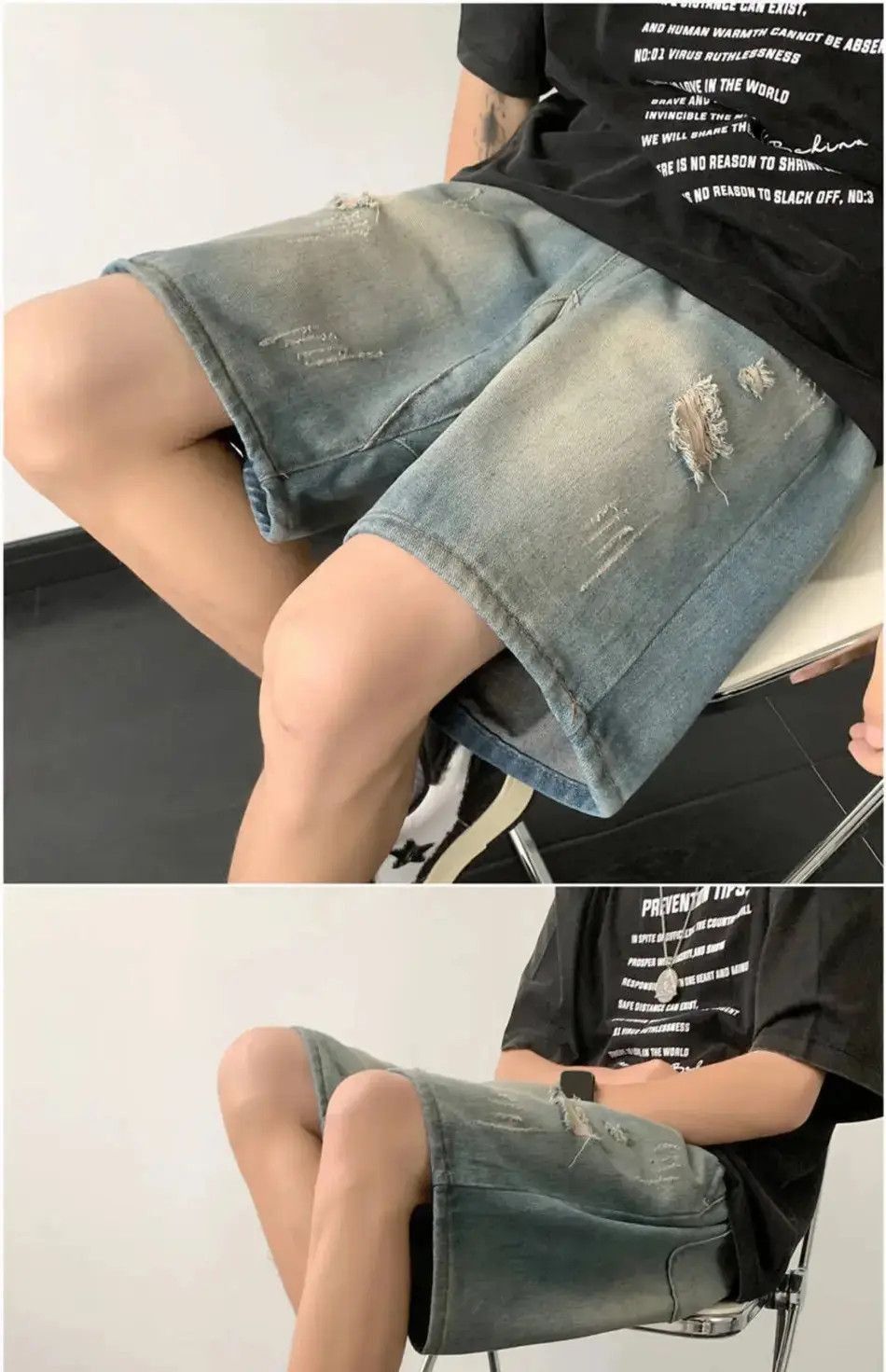 Japanese Brand Retro straight distressed shorts y2k Size US 32 / EU 48 - 4 Thumbnail