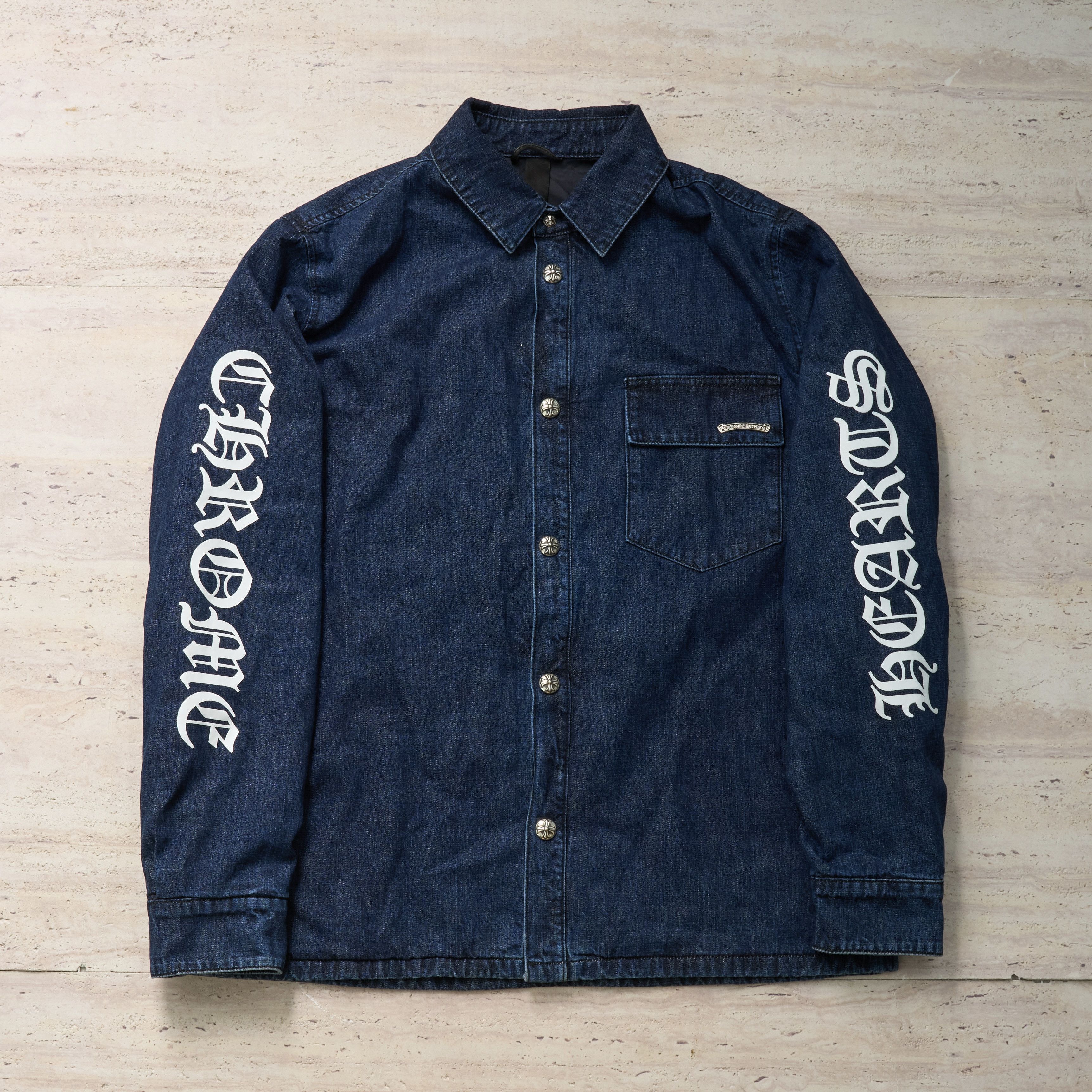 Chrome Hearts Chrome Hearts Blue & White Script Padded Denim Jacket Size US L / EU 52-54 / 3 - 1 Thumbnail