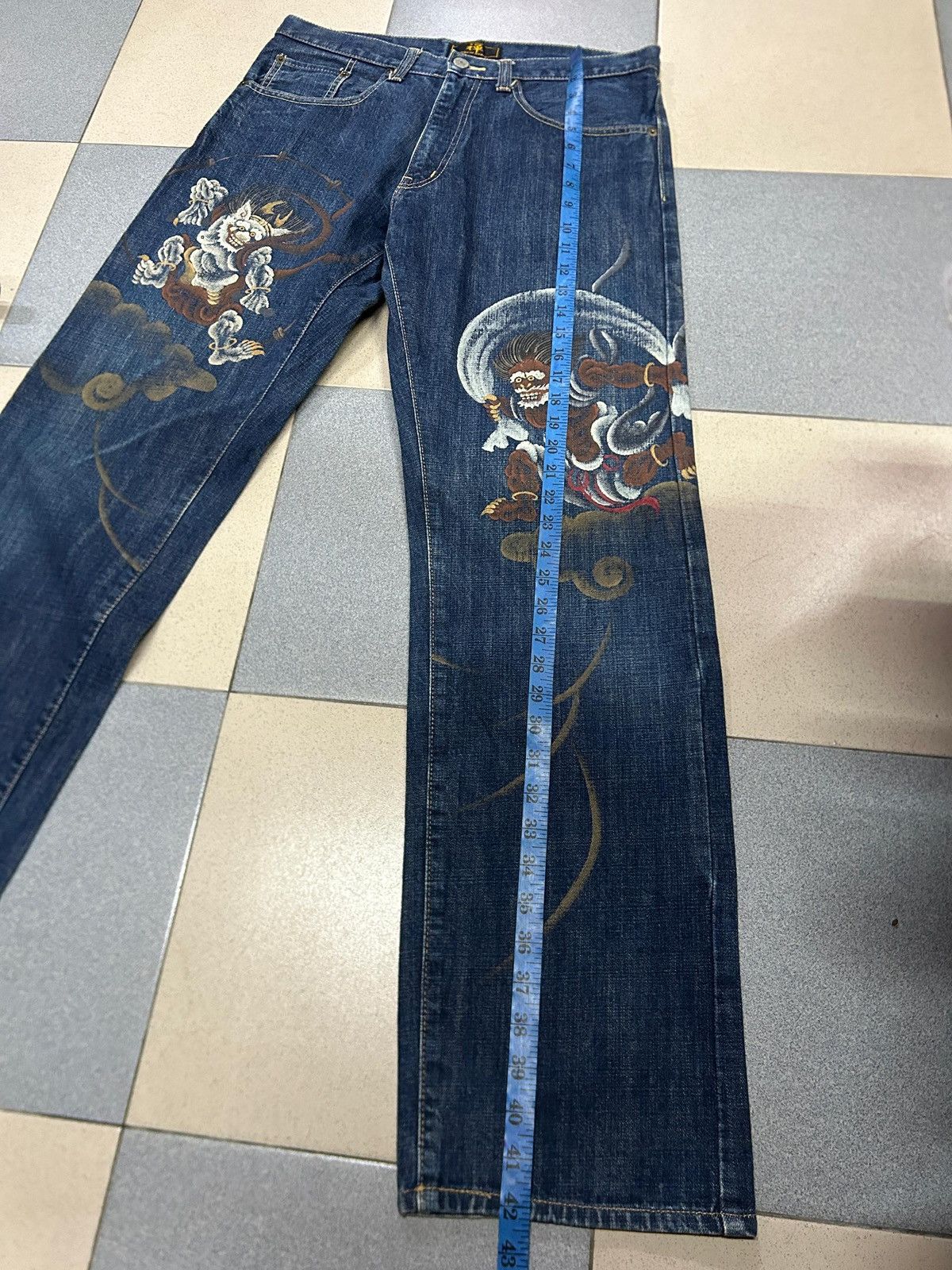 Japanese Brand Vintage Japanese Hand-Painted Fujin Raijin Zen Kyoto Jeans Size US 32 / EU 48 - 16 Thumbnail