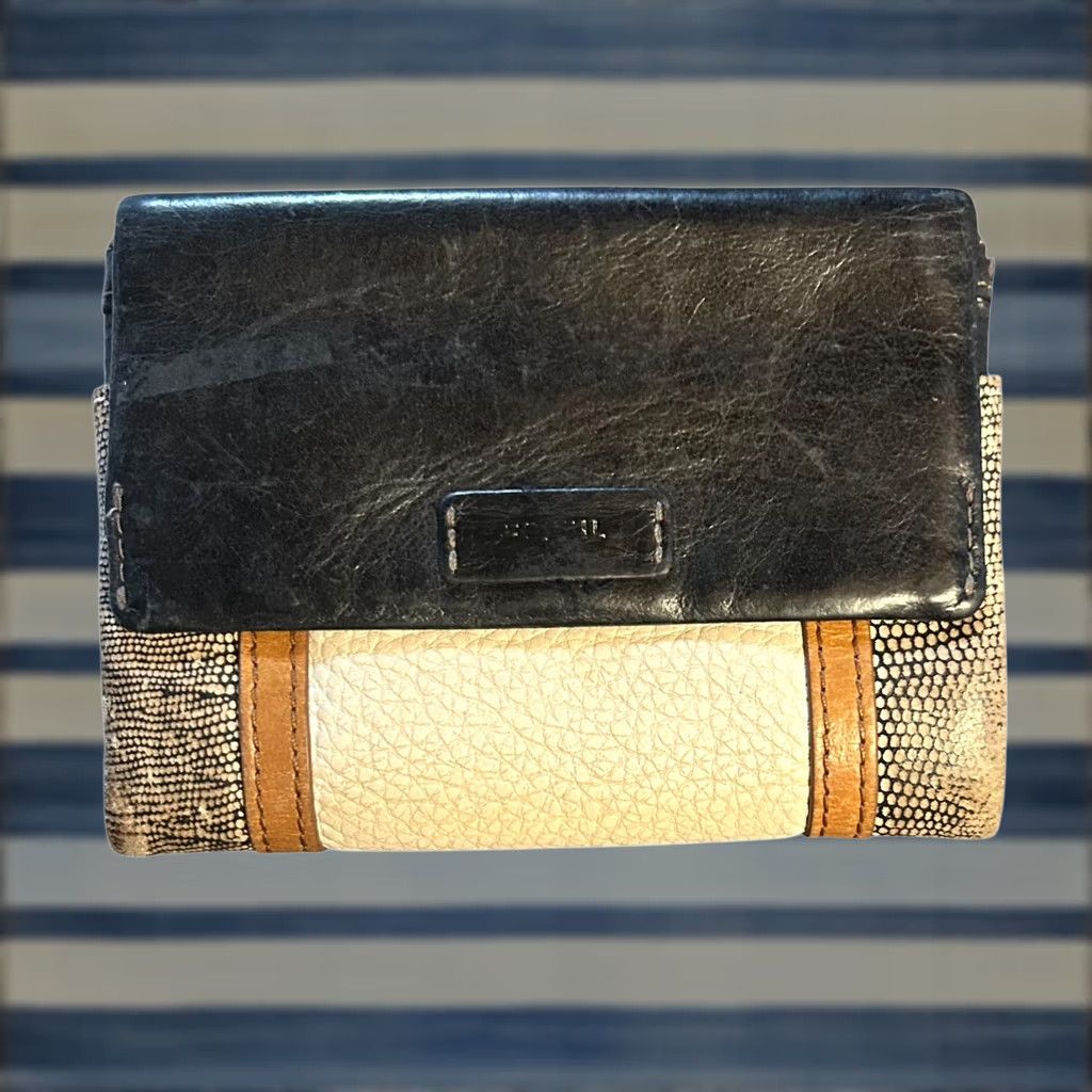 Fossil Fossil Ellis Multi Patchwork Leather Black Brown Cream Wallet Women's Worn Read Size ONE SIZE - 1 Thumbnail