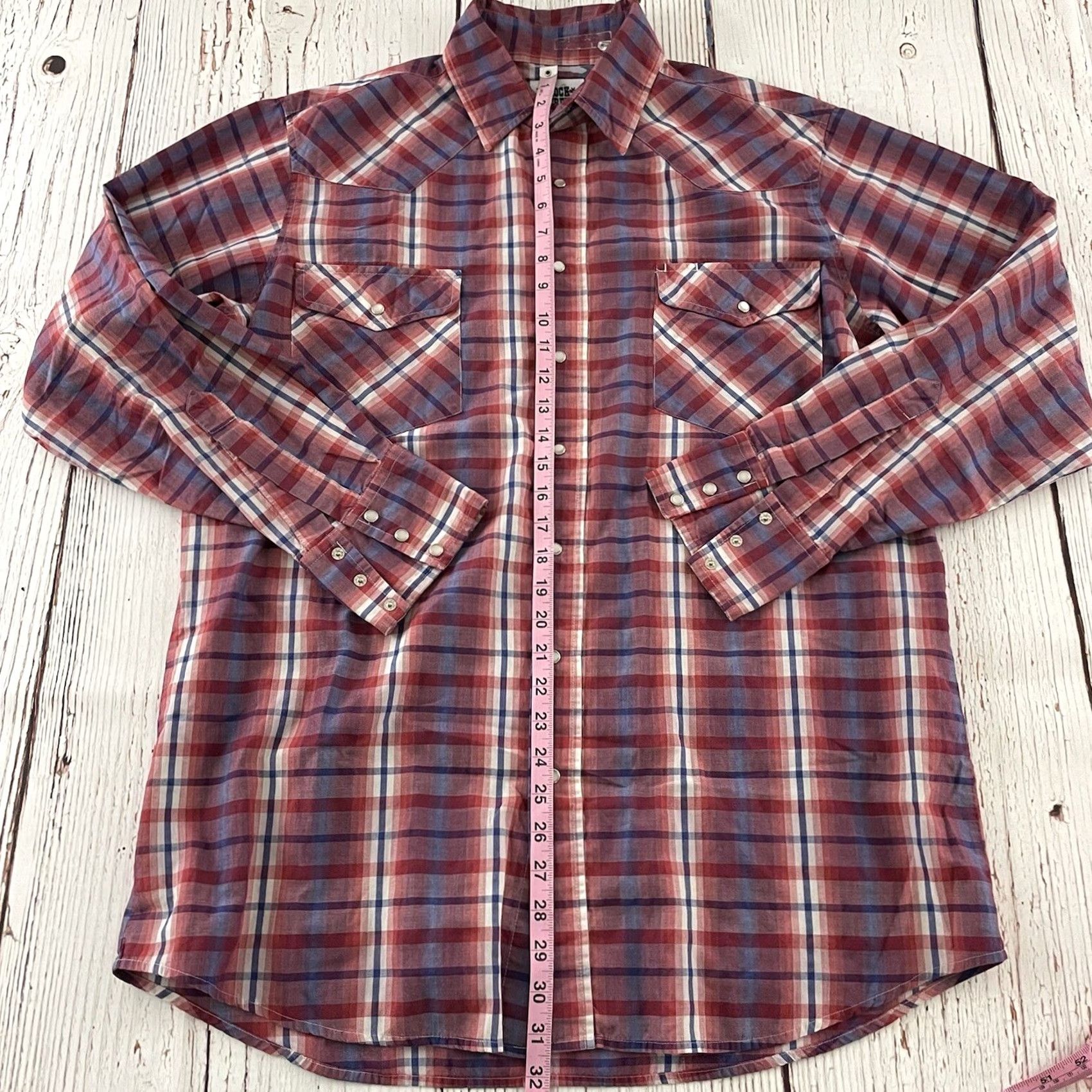 Vintage Rock Creek Ranch Plaid Long Sleeve Pearl Snap Button Front Shirt Mens L Tall Red Size US L / EU 52-54 / 3 - 3 Thumbnail