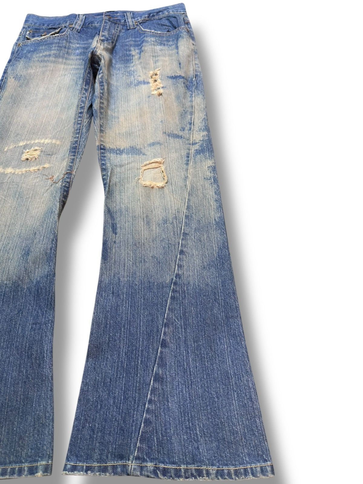 Karakuri Tamashii Vintage Body Maker Flare Mudwash Dragon Embroidery Denim Size US 33 - 4 Thumbnail