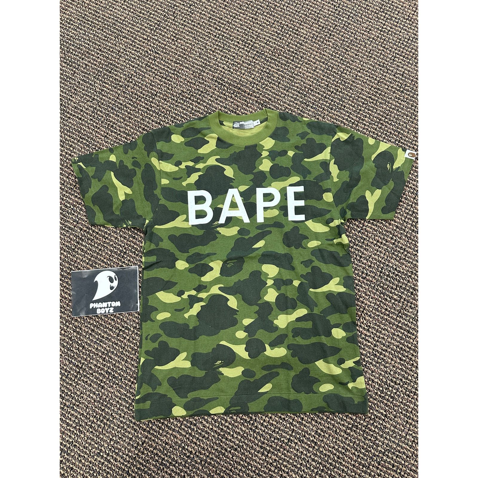Bape Bape 1st Green Camo Spellout Tee ~sizeM Size US M / EU 48-50 / 2 - 1 Thumbnail
