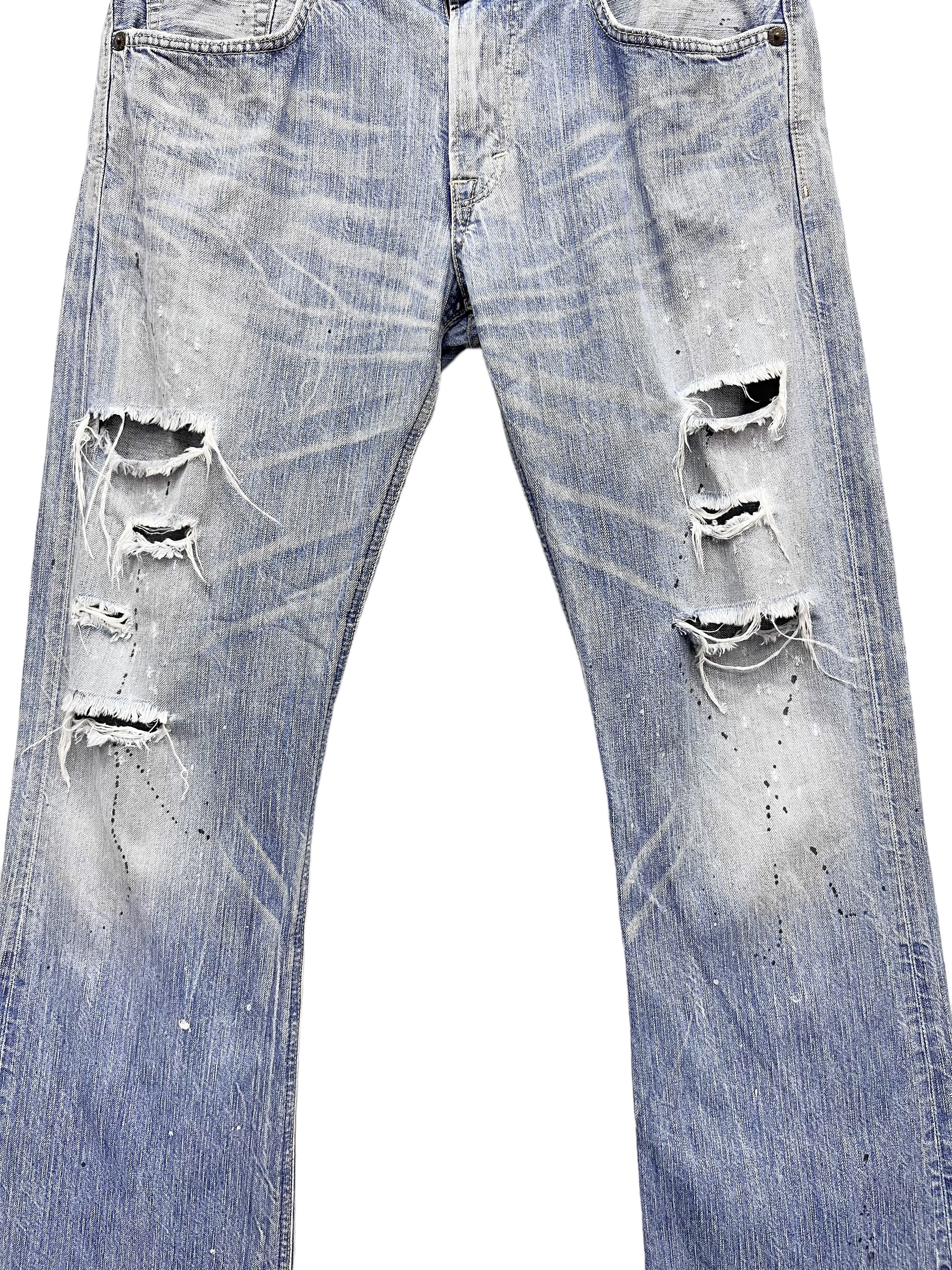 Edwin BLUE TRIP Grunge Flare Light Wash Blue Natural Ripped Denim Size US 34 / EU 50 - 4 Thumbnail