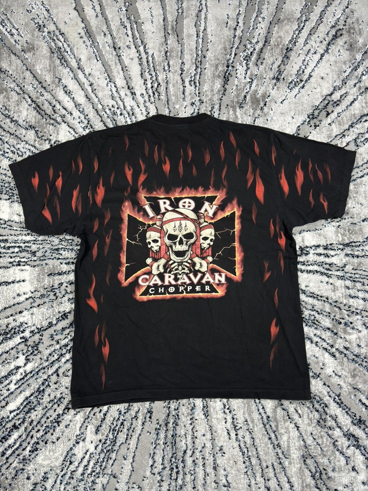 Harley Davidson Vintage Iron Caravan Choppers flame skull t shirt tee 90s Size US XL / EU 56 / 4 - 6 Thumbnail