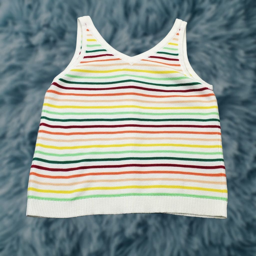 Loft LOFT Rainbow Knitted Top Womens L Multi Striped Sleeveless V Neck Button Front Size L / US 10 / IT 46 - 1 Thumbnail
