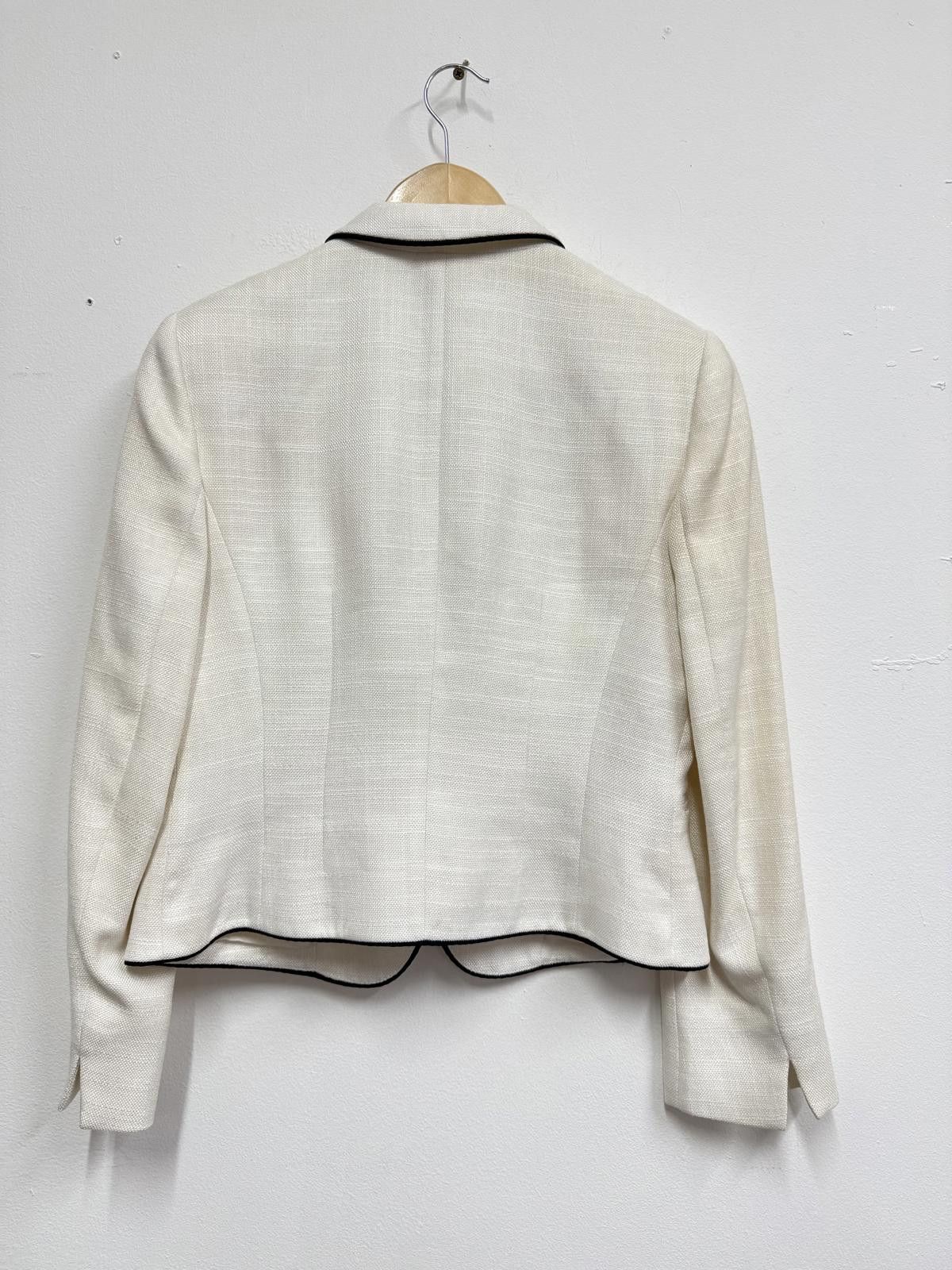 Other Hobbs London Women's White Blazer with Black Piping Size L / US 10 / IT 46 - 4 Thumbnail