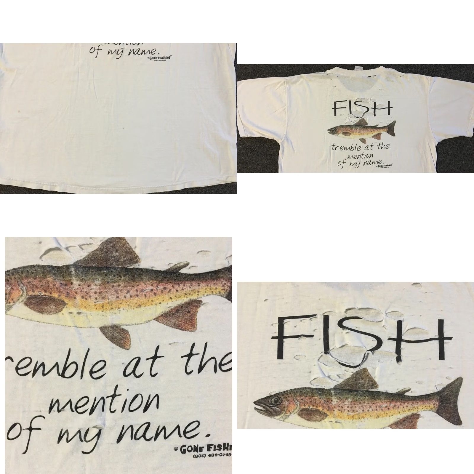 Thrasher VINTAGE Destroyed Shirt XL White Funny Joke "Fish Tremble At My Name" Grunge 90s Y2K Casual Mens Shirt Size US XL / EU 56 / 4 - 9 Thumbnail