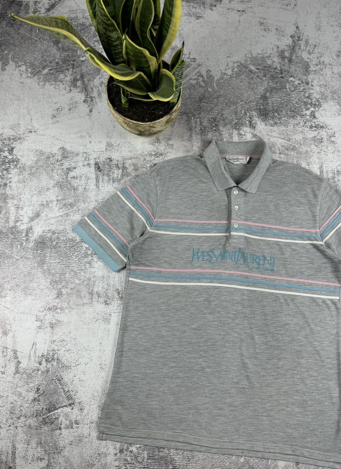 Yves Saint Laurent 90S Yves Saint Laurent YSL Striped Big Logo Polo T Shirt Tee Size US L / EU 52-54 / 3 - 2 Thumbnail