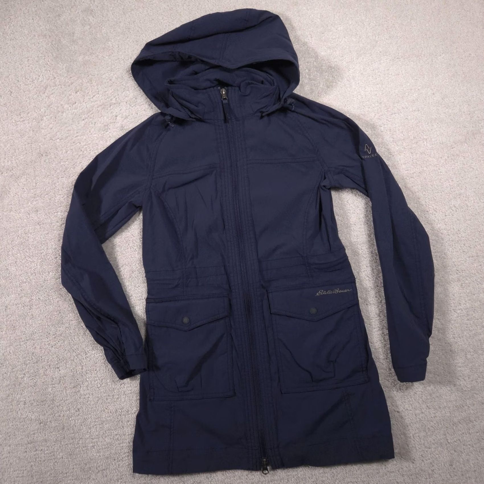 Eddie Bauer VINTAGE Coat Womens Petite XS Blue Travex Hooded Rain Softshell Full Zip Size XS / US 0-2 / IT 36-38 - 3 Thumbnail