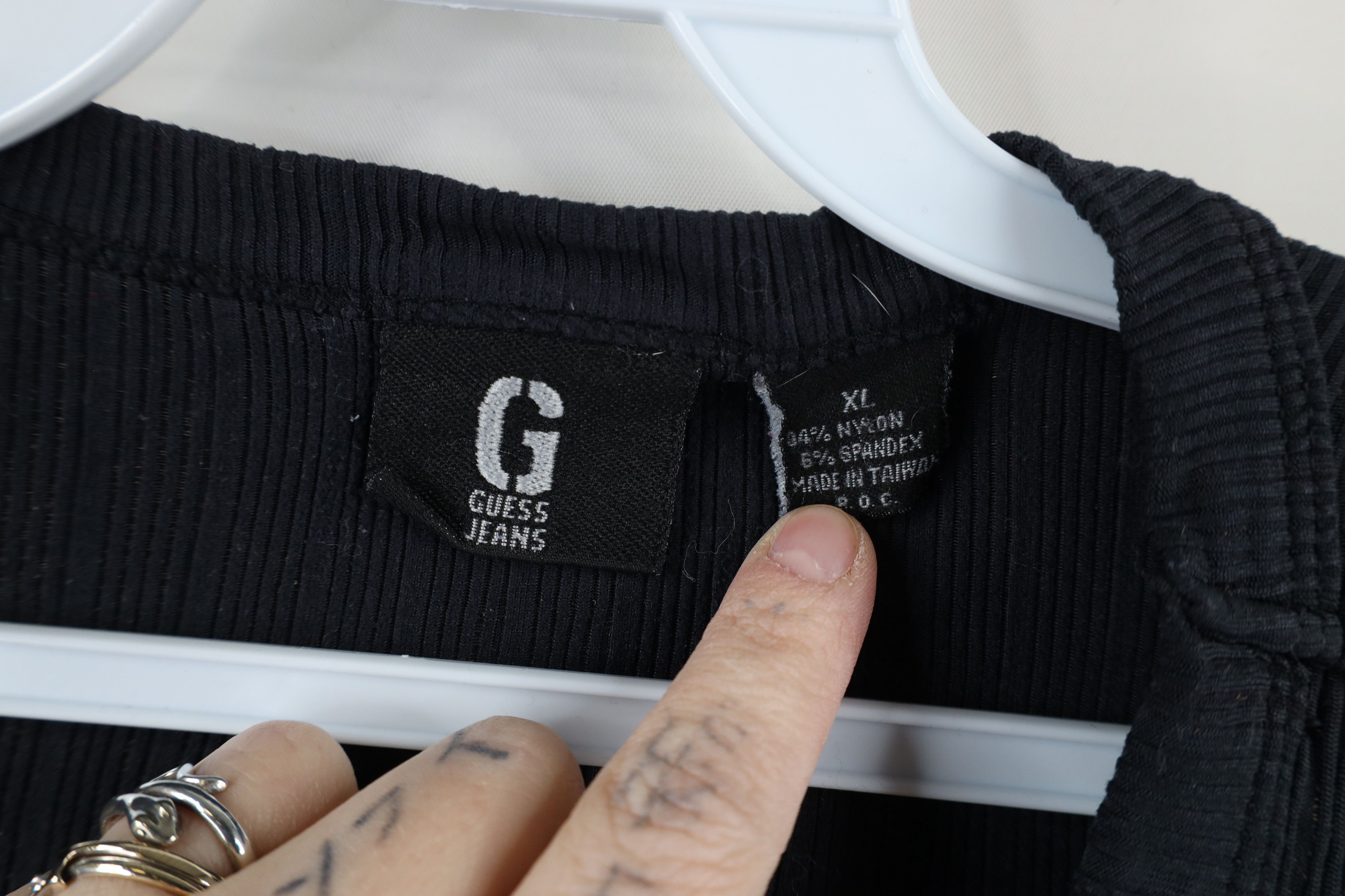 Guess × Vintage Vintage 90s Guess Spell Out Ribbed Knit Pocket T-Shirt Black Size US XL / EU 56 / 4 - 10 Thumbnail