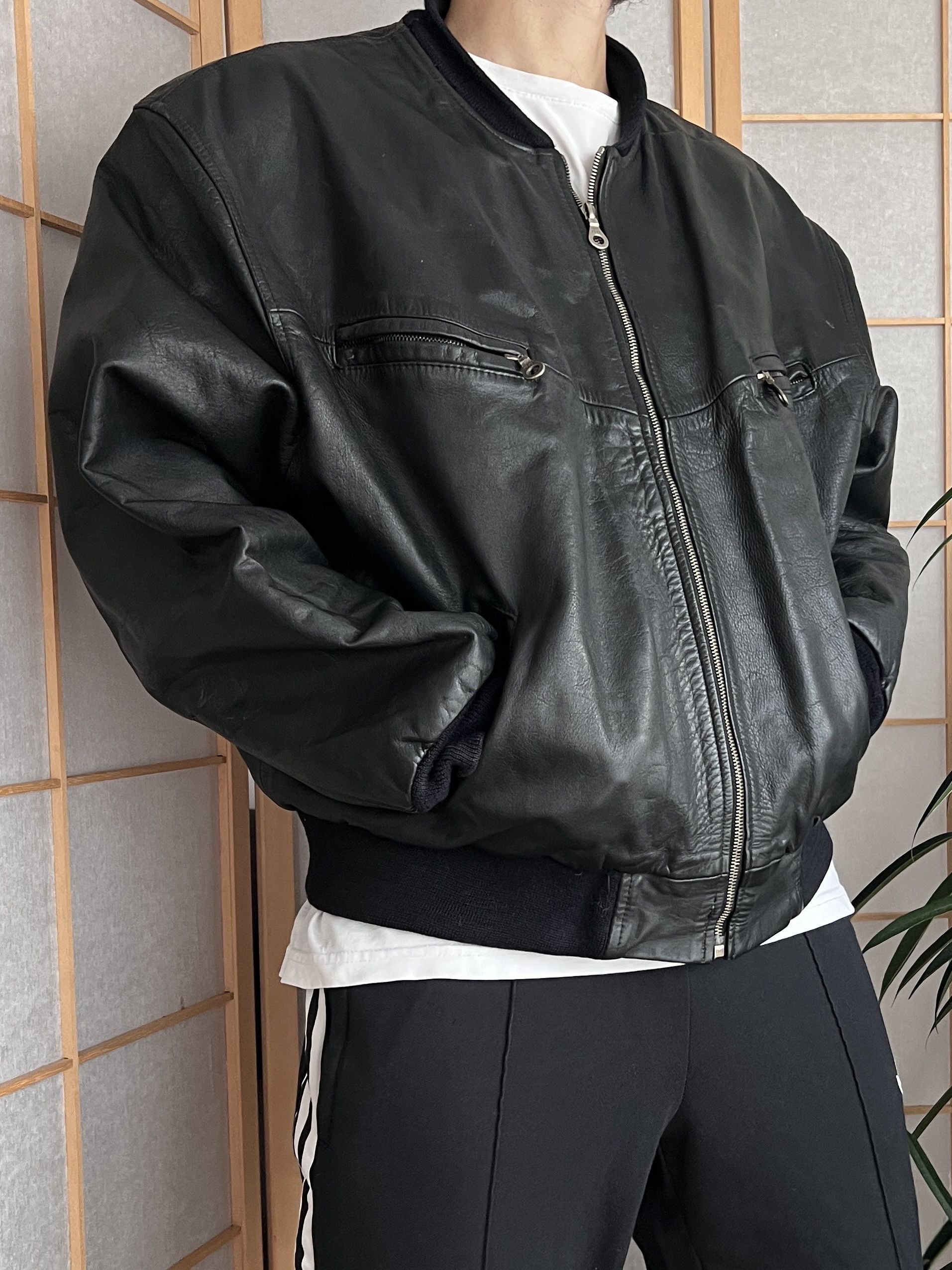 Genuine Leather VTG 1980's leather bomber jacket boxy baggy biker oversized Size US XXL / EU 58 / 5 - 8 Thumbnail