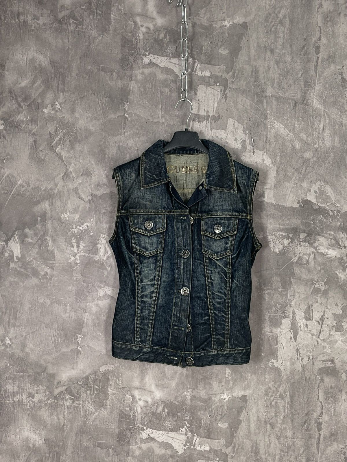 Guess × Japanese Brand Y2K Guess Glamour Avant Garde Vintage Denim Vest Size M / US 6-8 / IT 42-44 - 2 Thumbnail