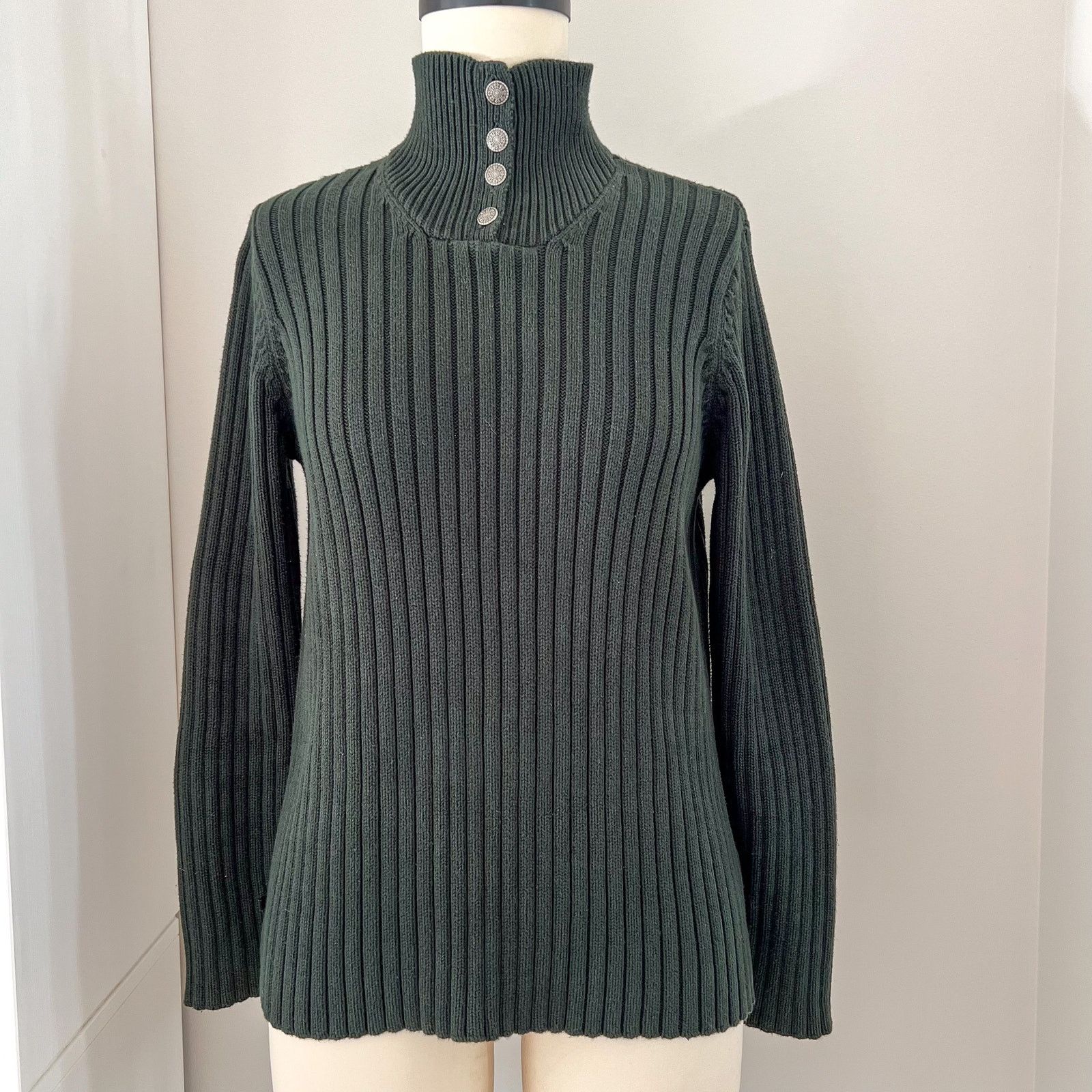 Lauren Ralph Lauren Ralph Lauren Sz S Green Turtleneck Sweater Silver Buttons Size S / US 4 / IT 40 - 1 Thumbnail